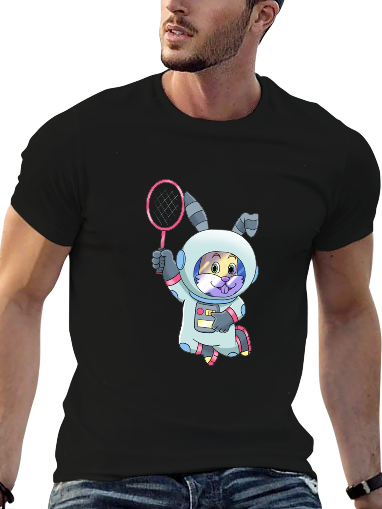 Astronaut Bunny T-Shirt - Black Cotton Graphic Tee