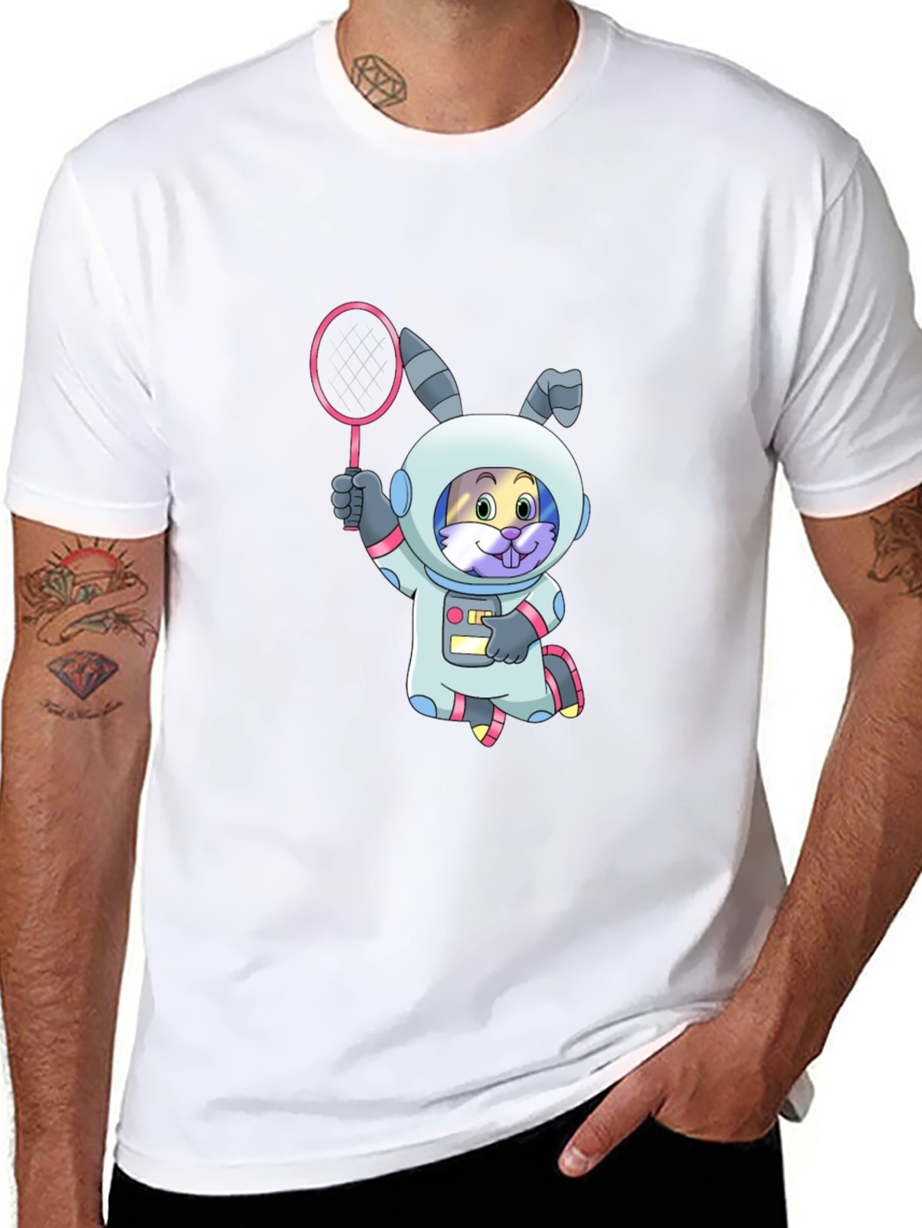 Astronaut Bunny T-Shirt - Black Cotton Graphic Tee