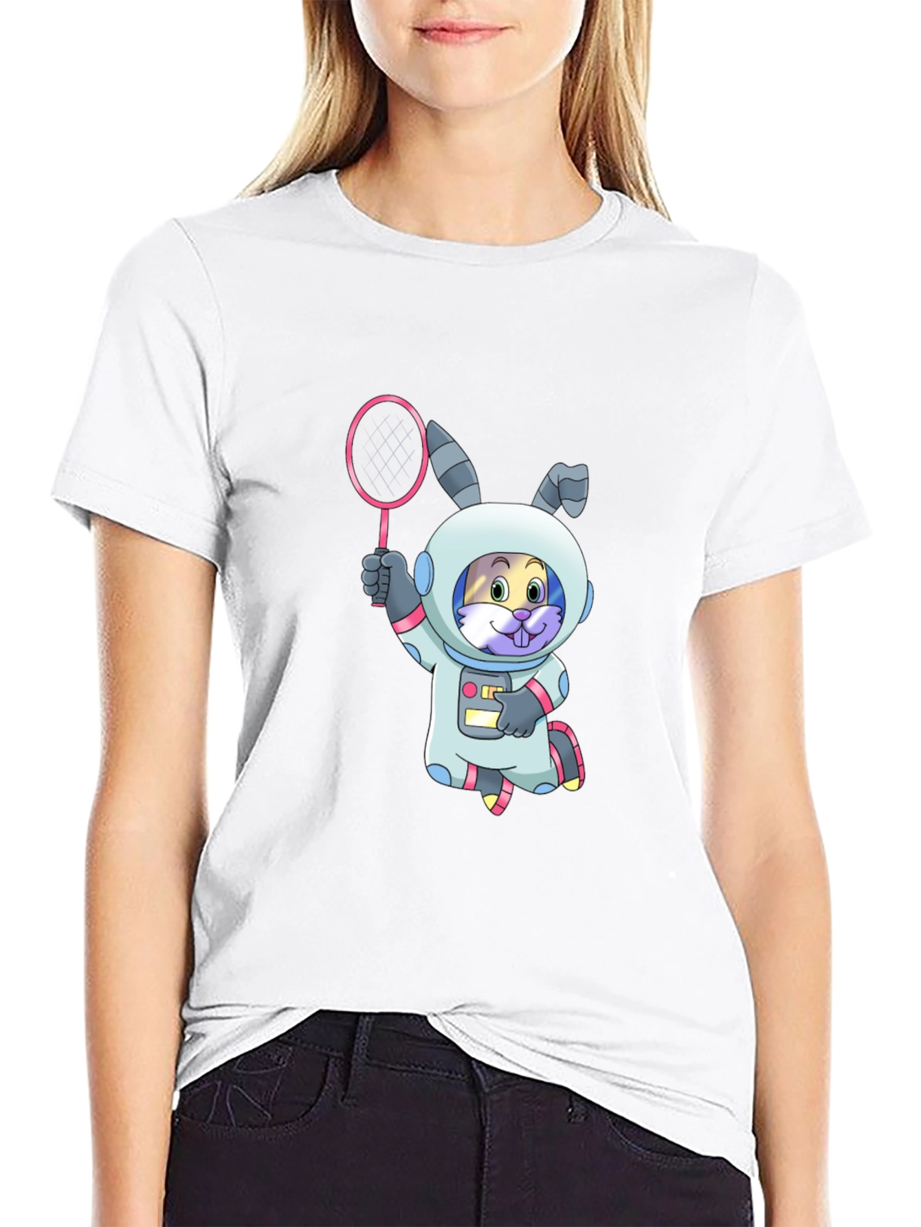 Astronaut Bunny T-Shirt - Black Cotton Graphic Tee