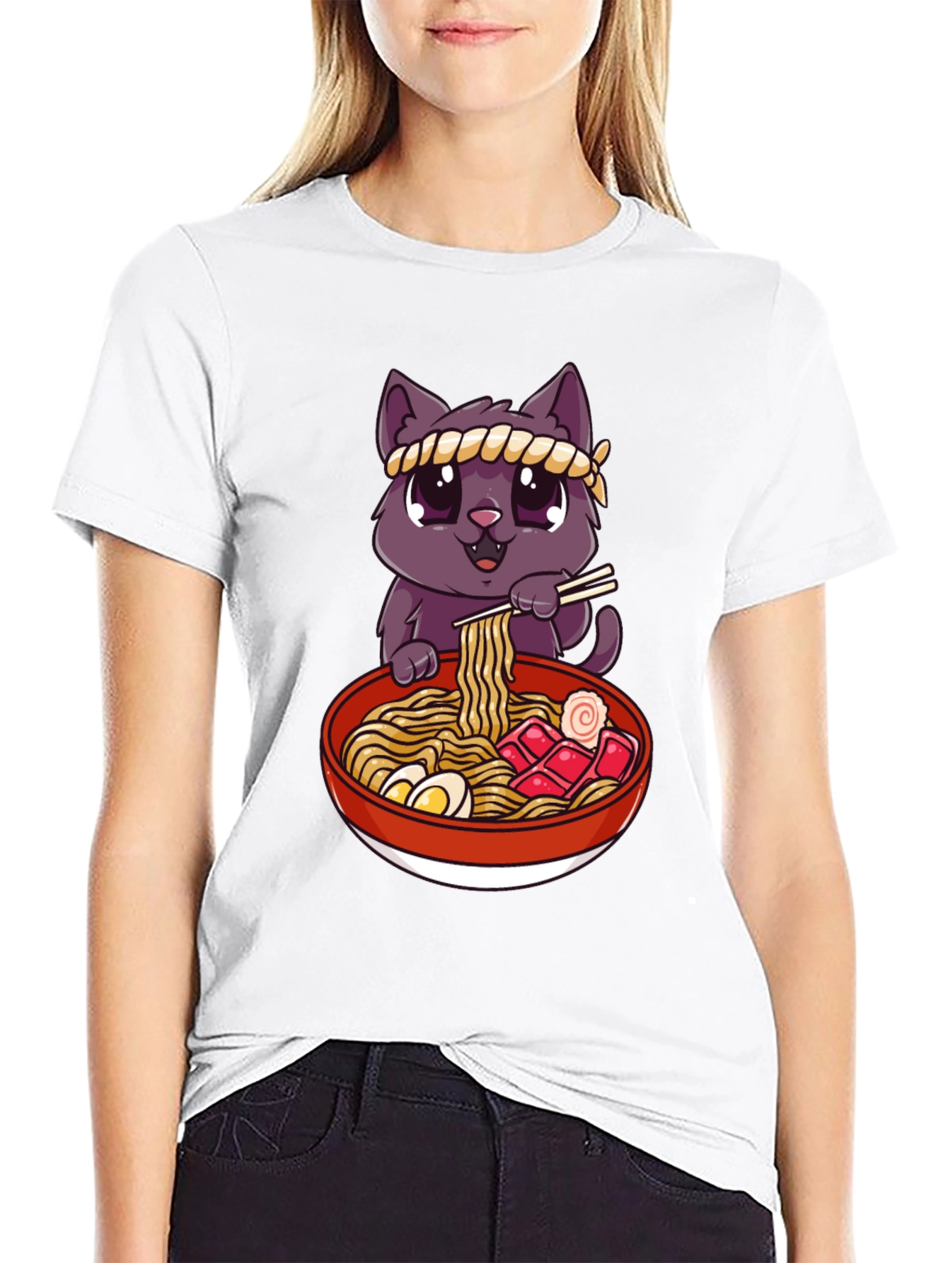 Cute Cat Ramen Bowl Graphic T-Shirt