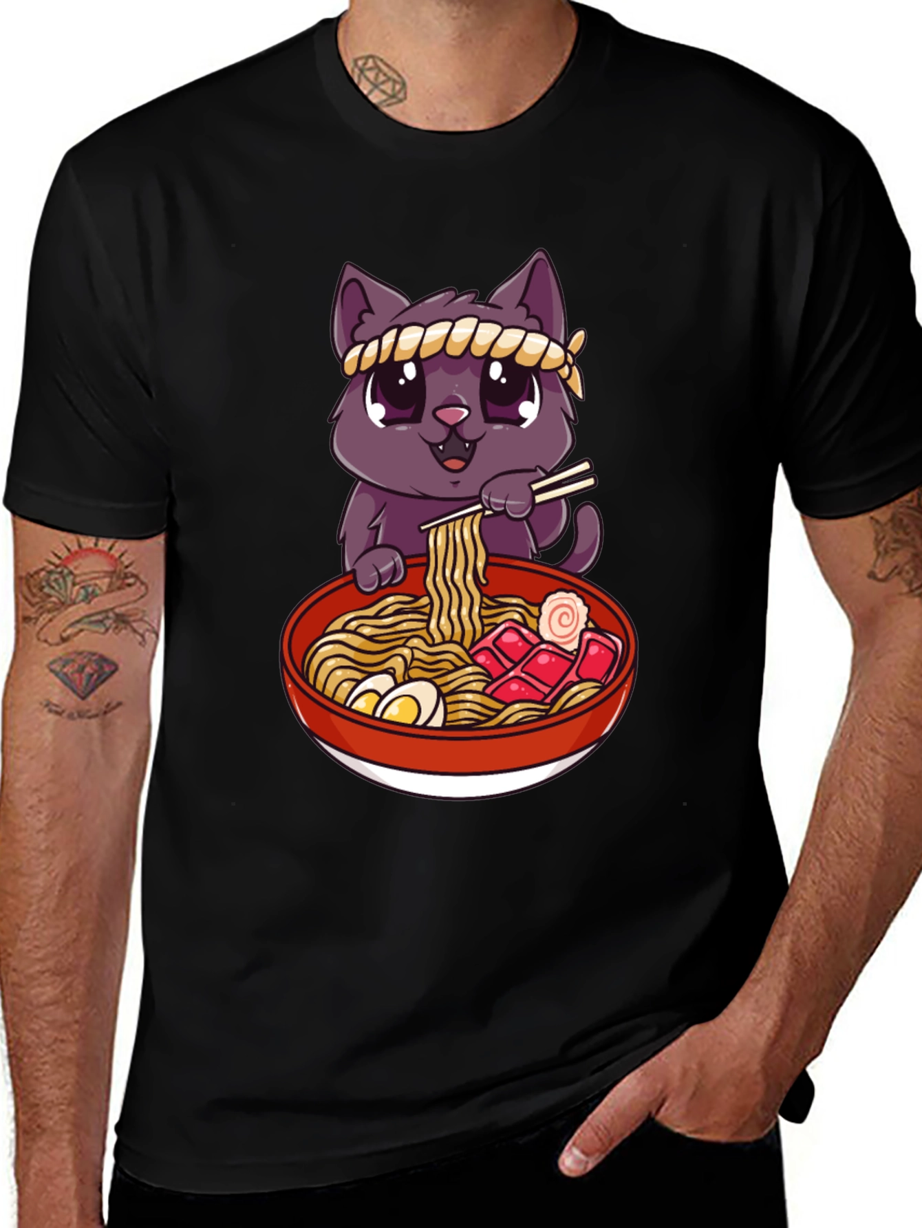 Cute Cat Ramen Bowl Graphic T-Shirt