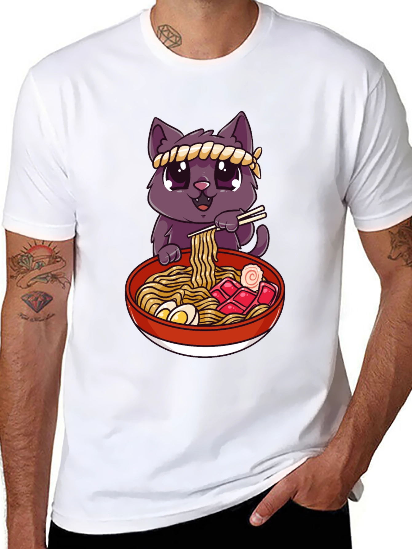 Cute Cat Ramen Bowl Graphic T-Shirt