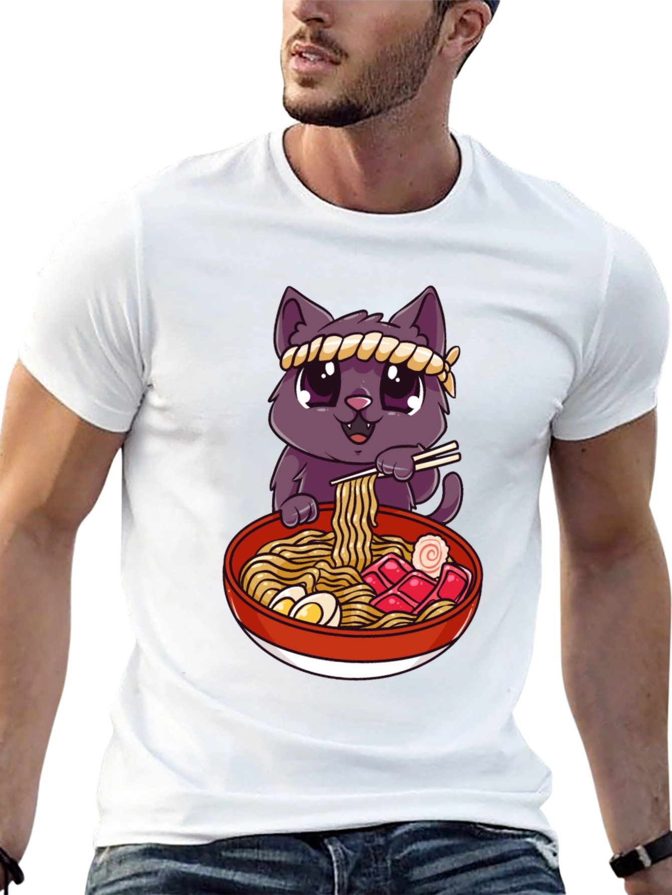 Cute Cat Ramen Bowl Graphic T-Shirt