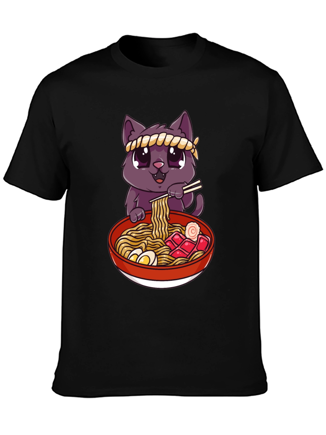 Cute Cat Ramen Bowl Graphic T-Shirt
