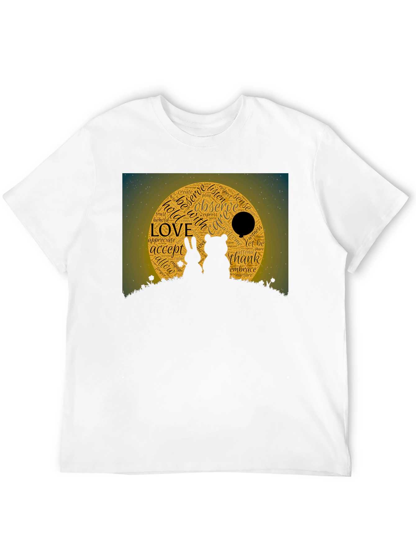 Love Word Cloud T-Shirt: Bear & Rabbit Design