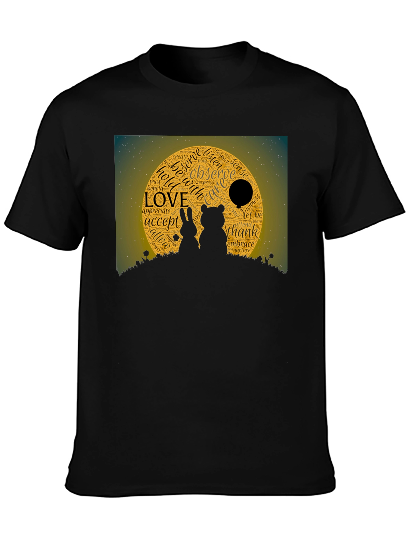 Love Word Cloud T-Shirt: Bear & Rabbit Design
