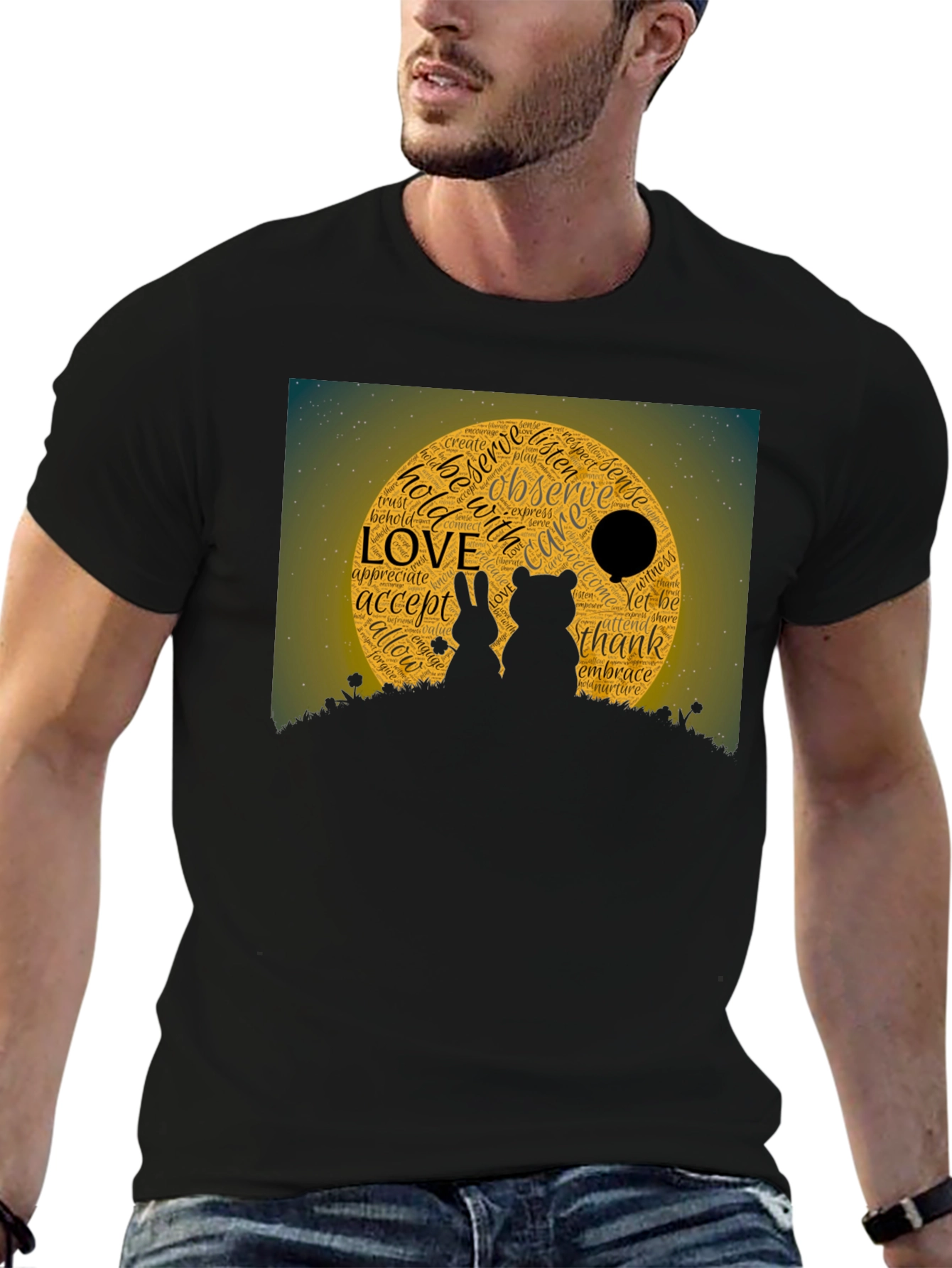Love Word Cloud T-Shirt: Bear & Rabbit Design