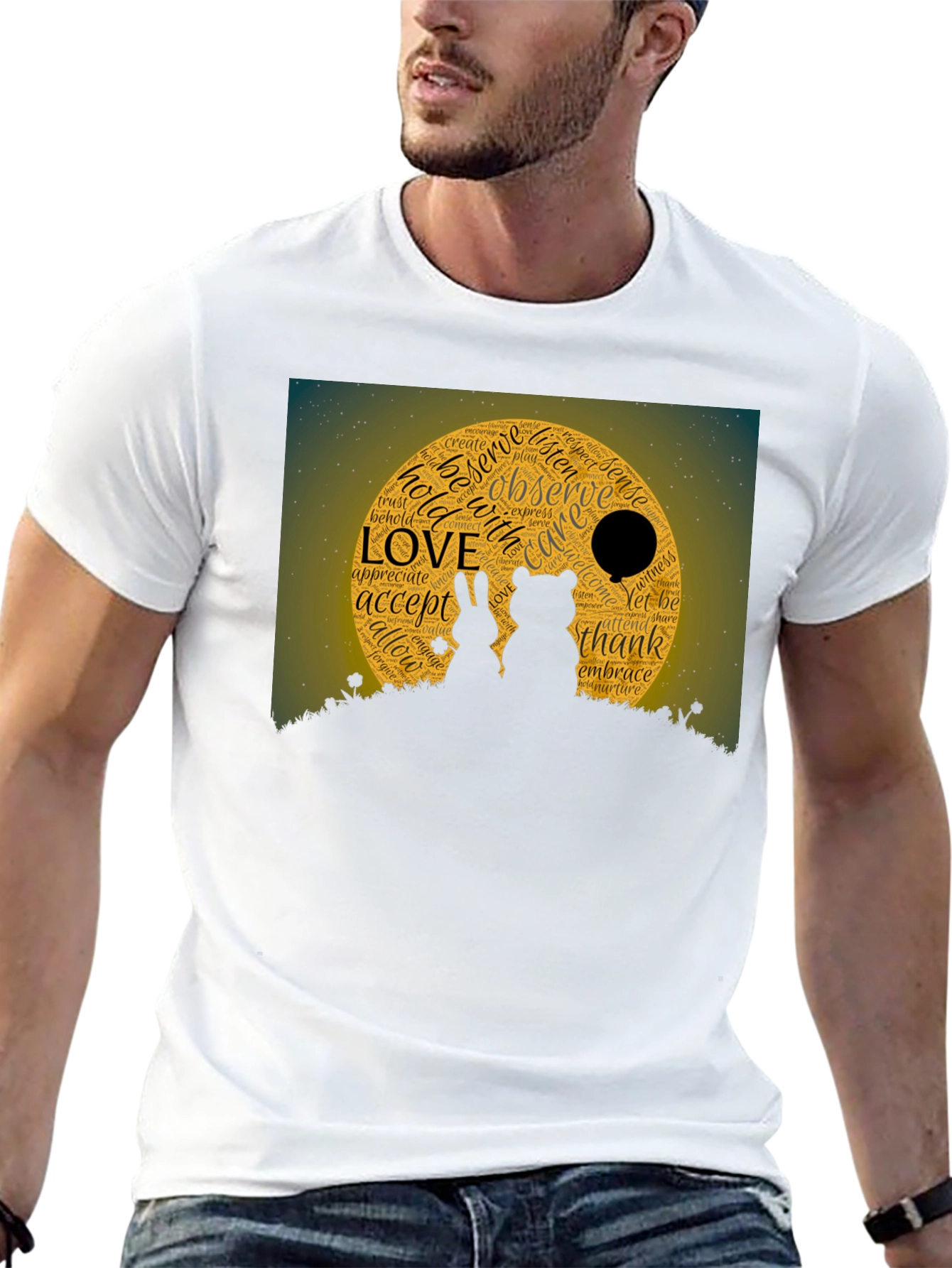 Love Word Cloud T-Shirt: Bear & Rabbit Design