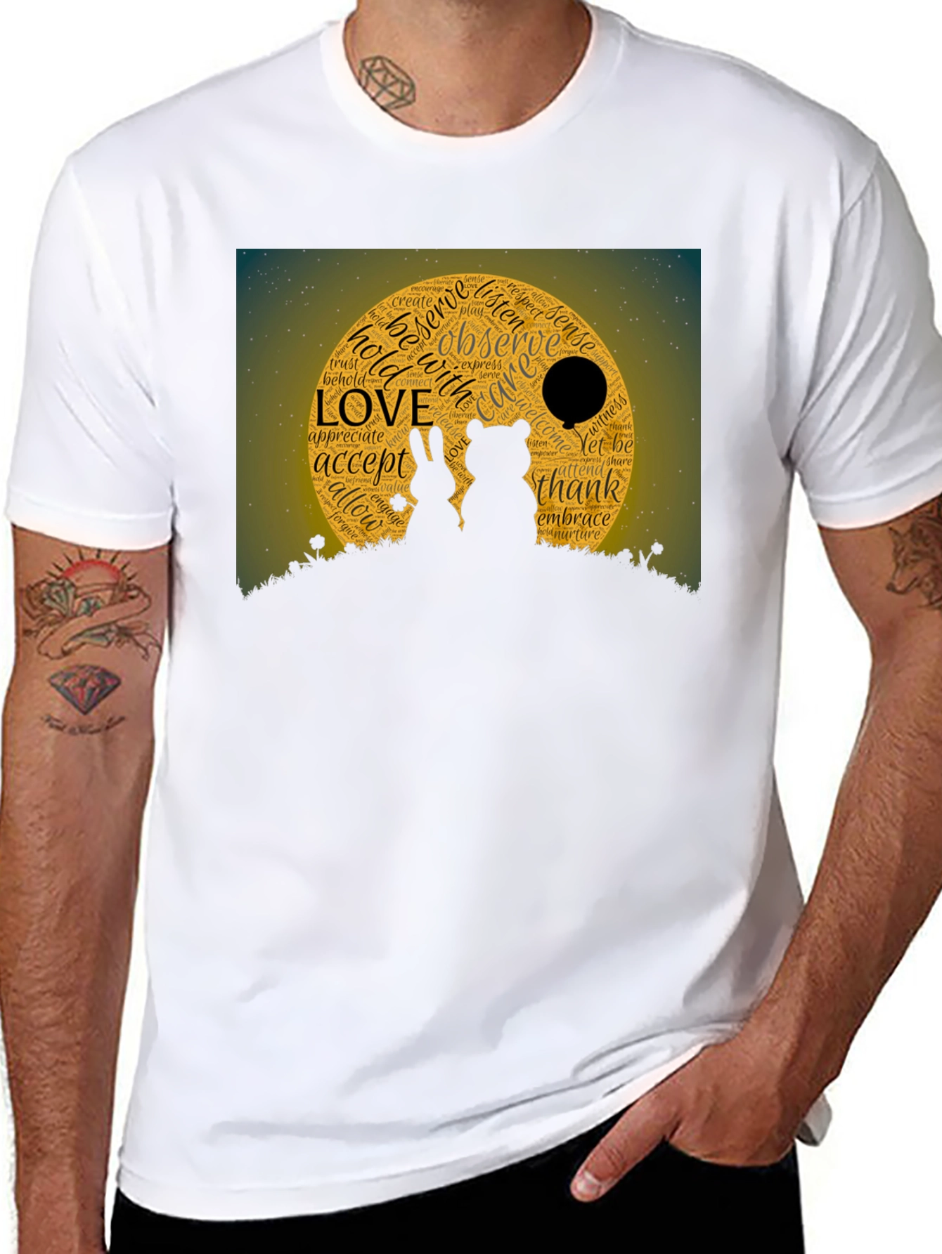 Love Word Cloud T-Shirt: Bear & Rabbit Design