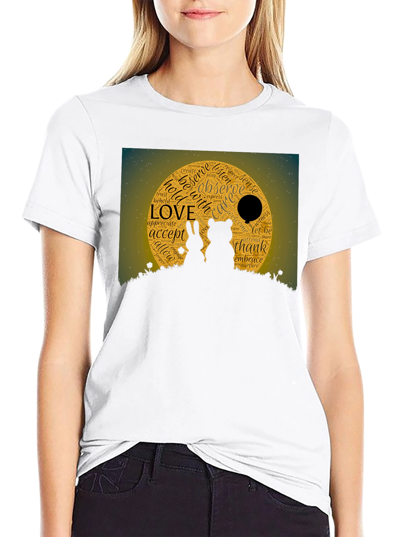 Love Word Cloud T-Shirt: Bear & Rabbit Design
