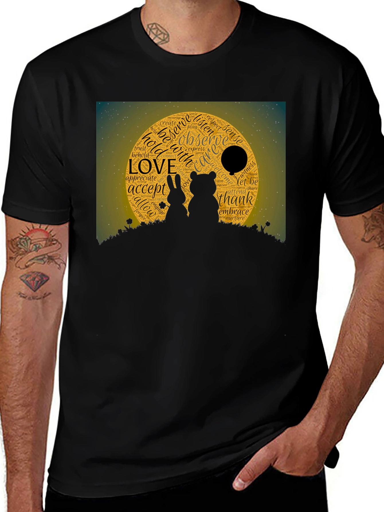 Love Word Cloud T-Shirt: Bear & Rabbit Design