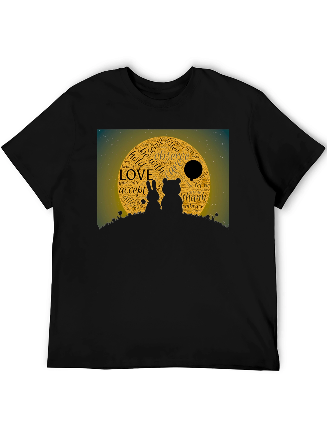 Love Word Cloud T-Shirt: Bear & Rabbit Design