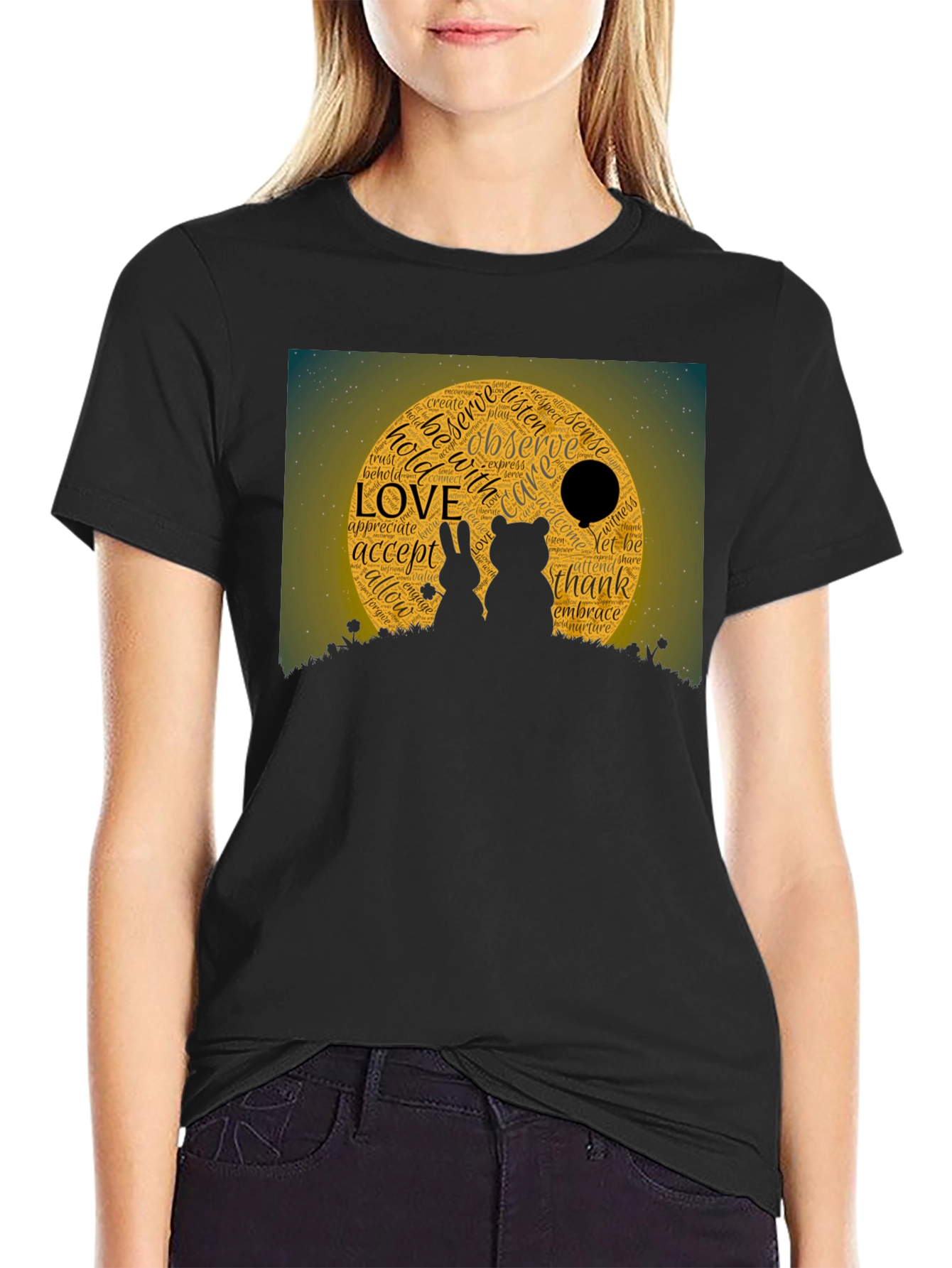 Love Word Cloud T-Shirt: Bear & Rabbit Design