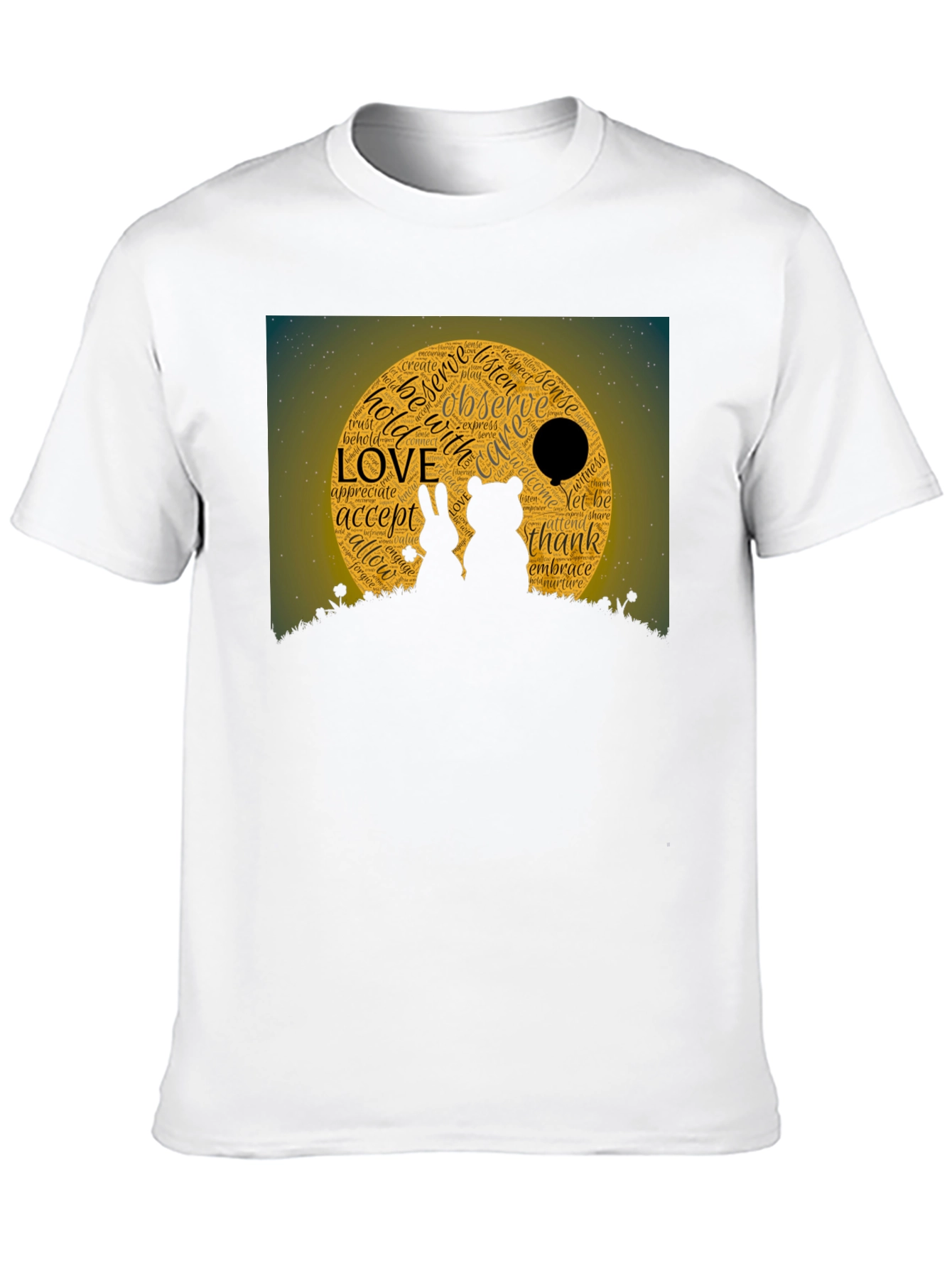 Love Word Cloud T-Shirt: Bear & Rabbit Design