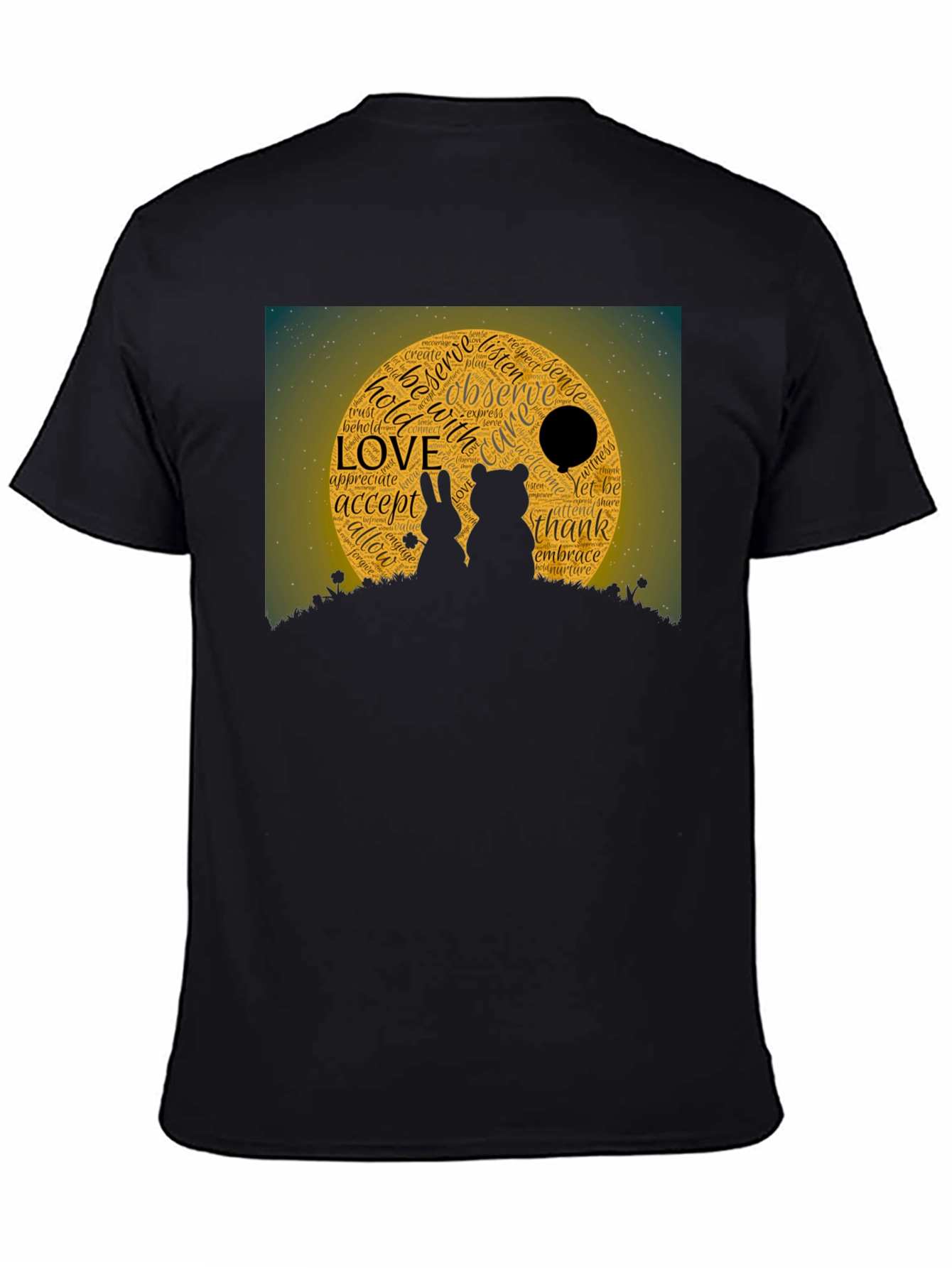Love Word Cloud T-Shirt: Bear & Rabbit Design