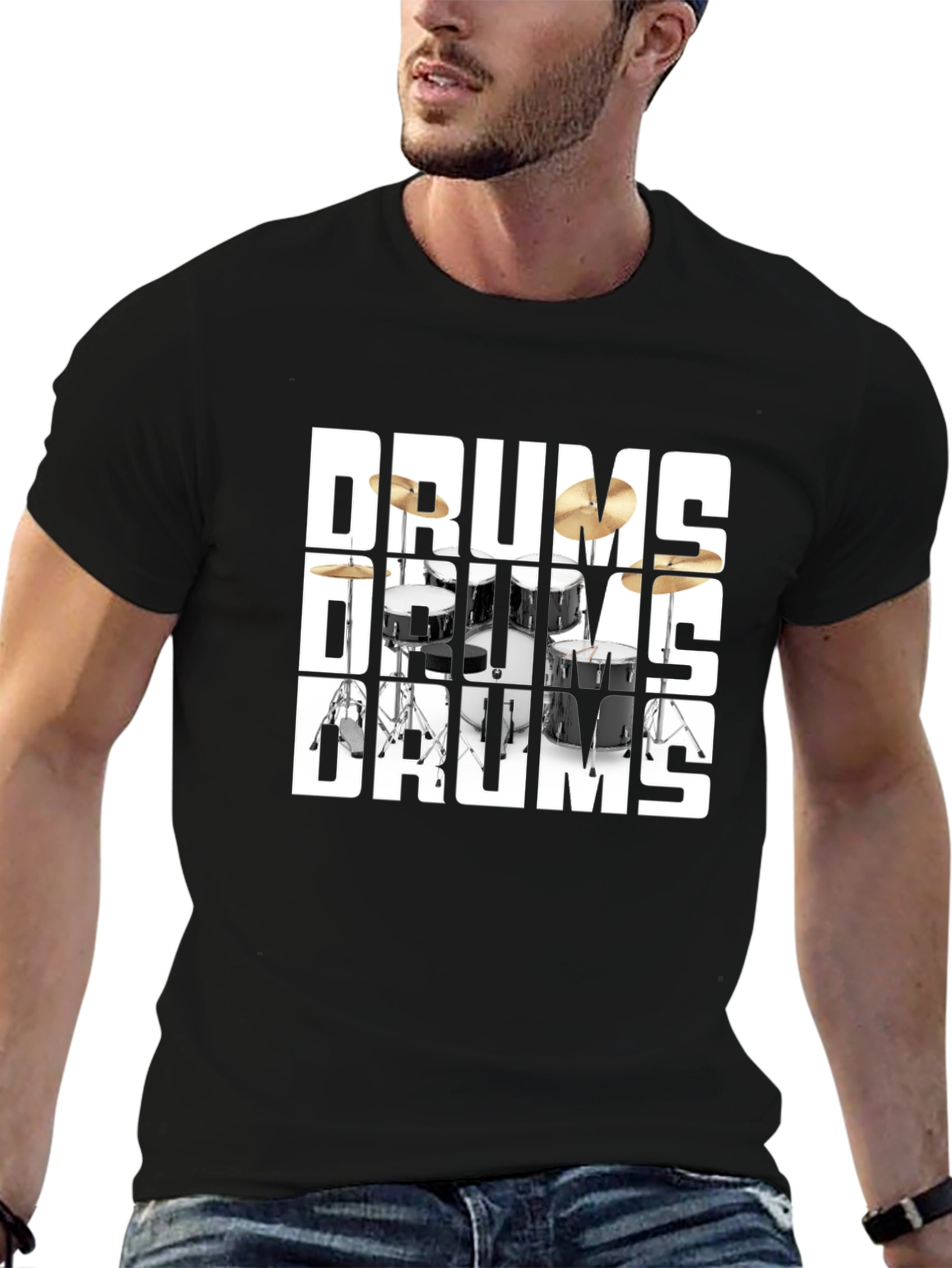 Drums Graphic T-Shirt - Black Cotton Tee