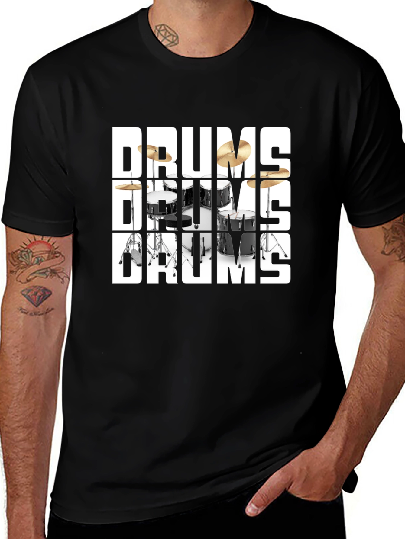 Drums Graphic T-Shirt - Black Cotton Tee