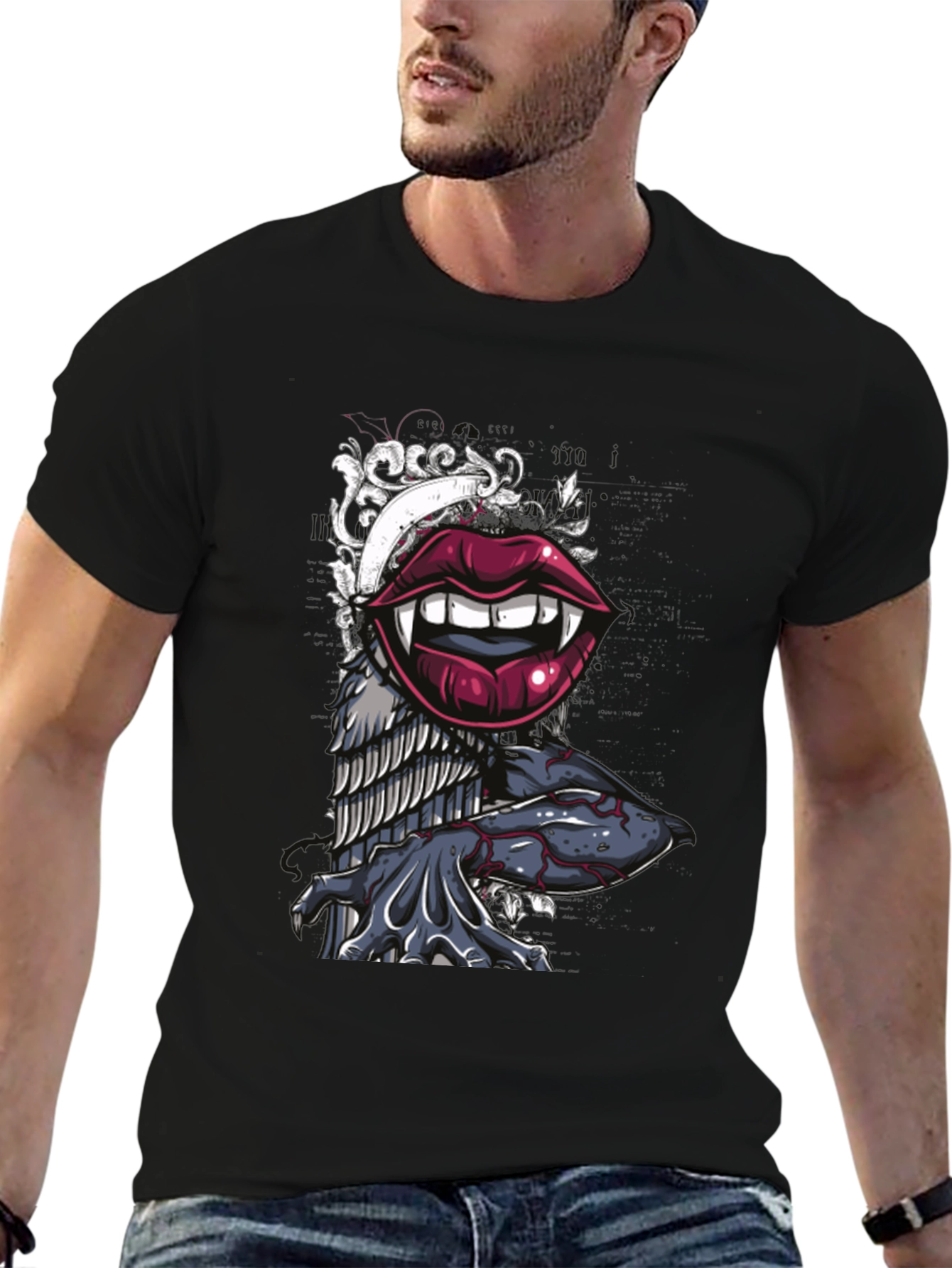 Vampire Lips Graphic Tee - Unique Design