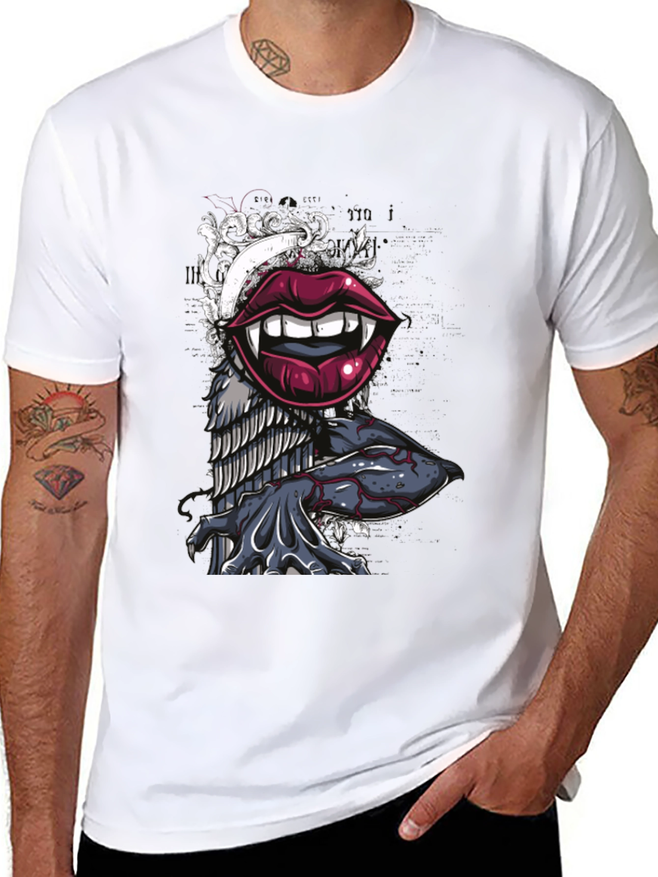 Vampire Lips Graphic Tee - Unique Design