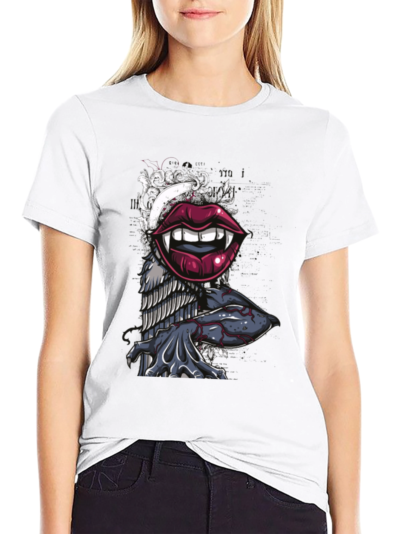 Vampire Lips Graphic Tee - Unique Design