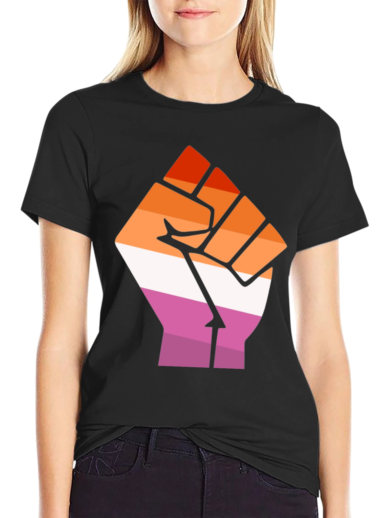 Lesbian Pride Fist Black Tee