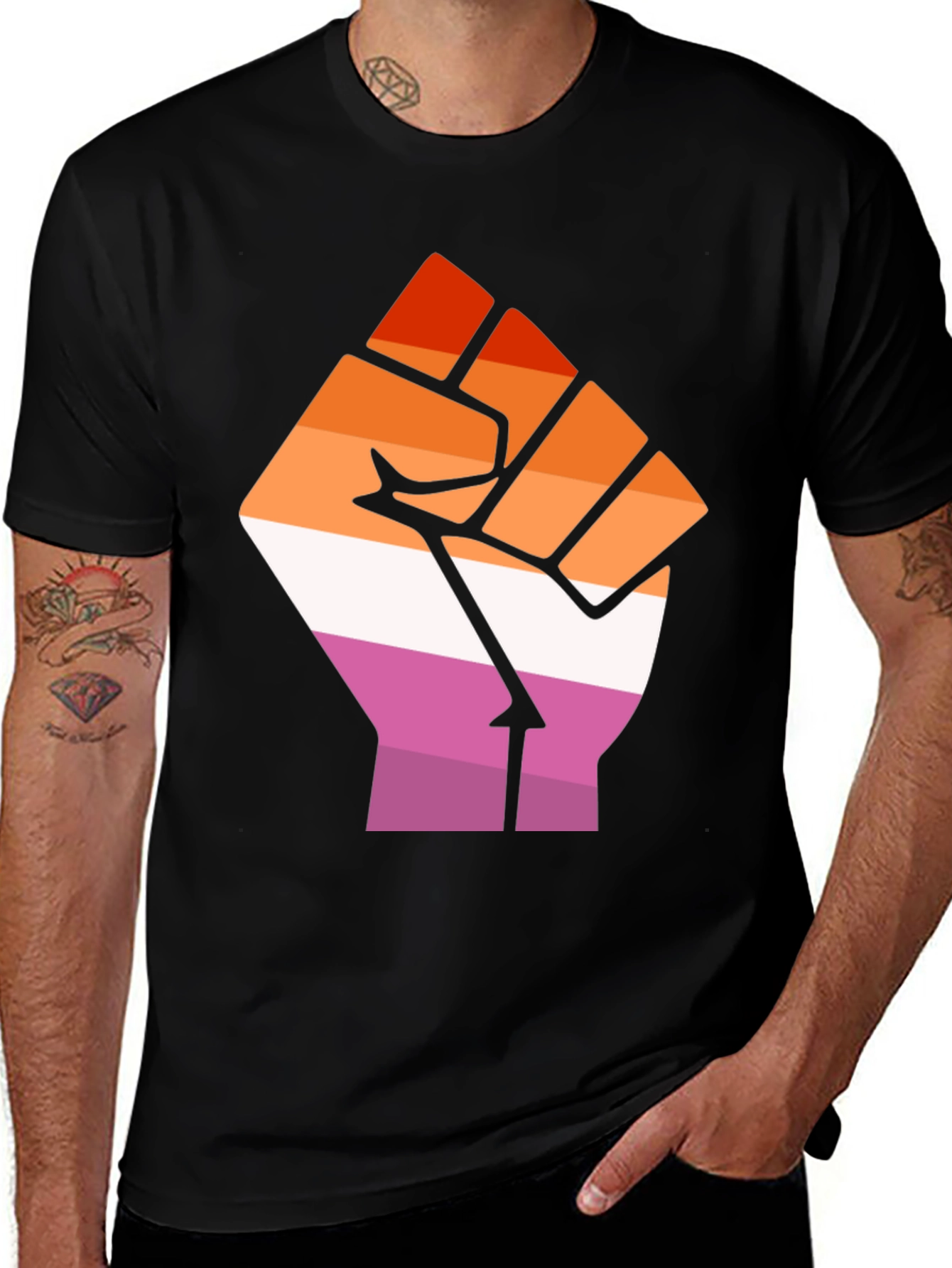 Lesbian Pride Fist Black Tee