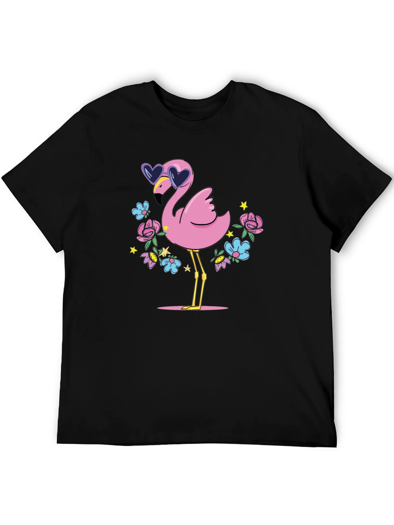 Fun Flamingo Graphic Tee - Black Cotton T-Shirt