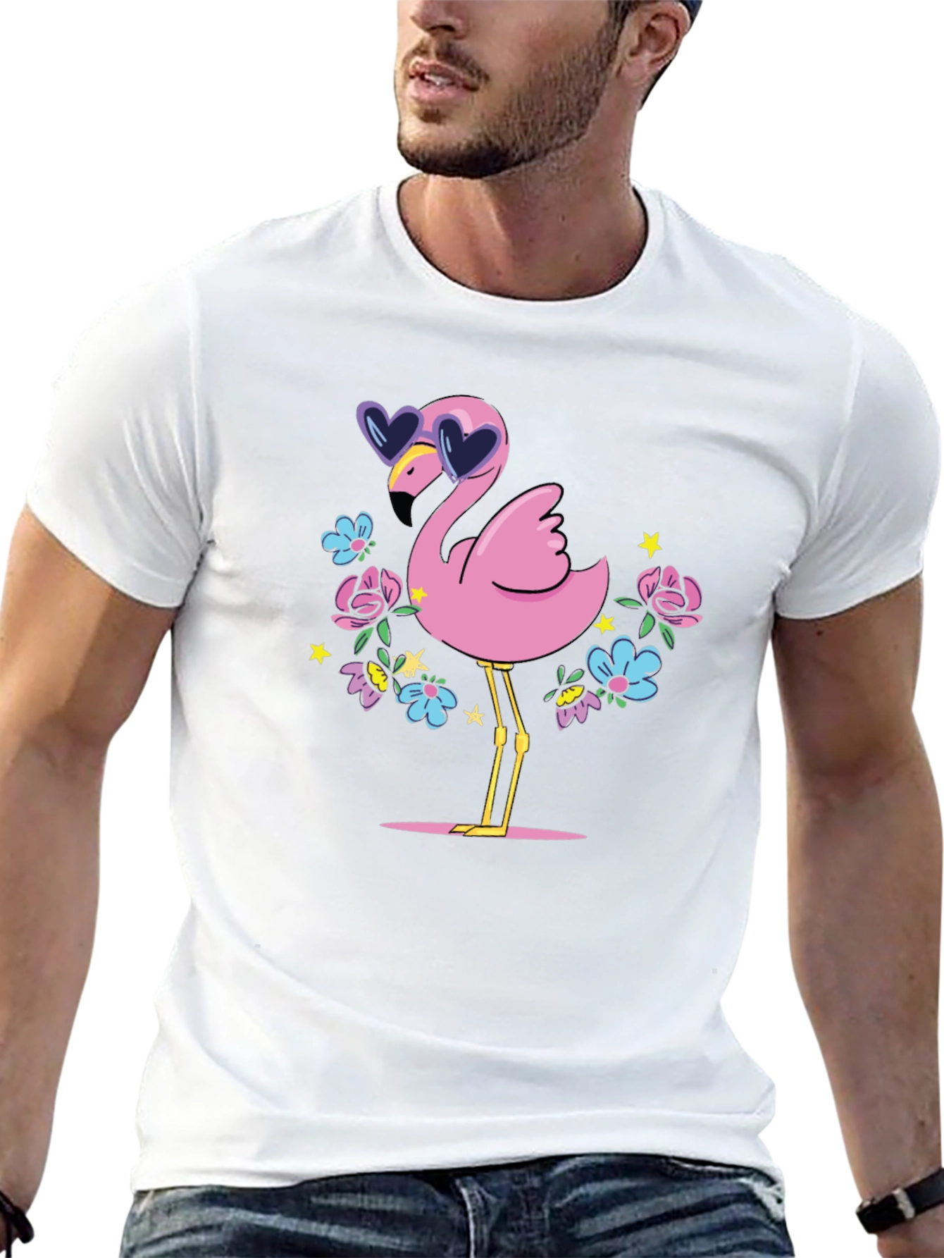 Fun Flamingo Graphic Tee - Black Cotton T-Shirt