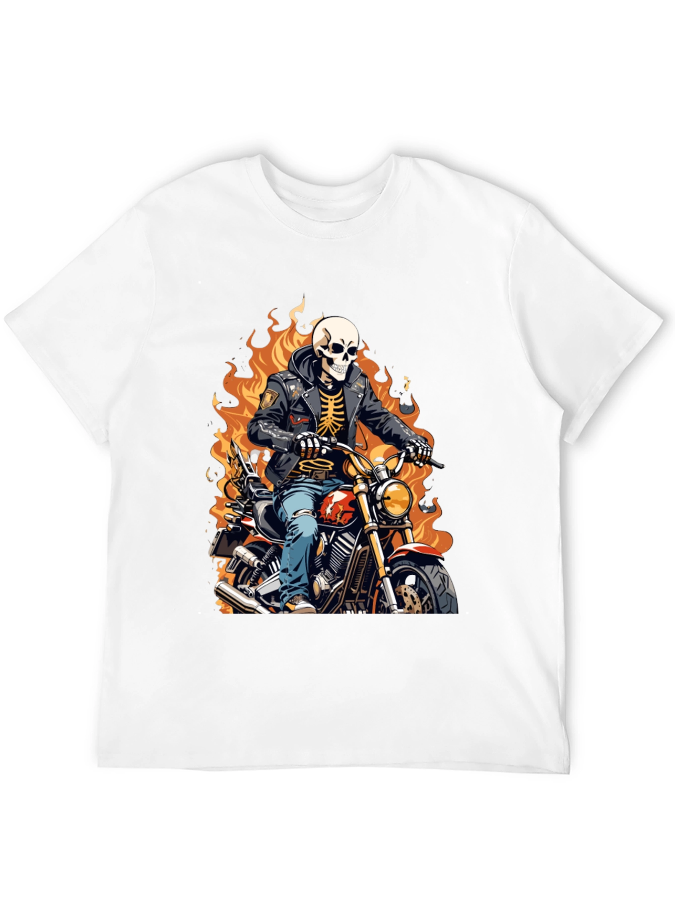 Skeleton Biker T-Shirt - Flaming Ride