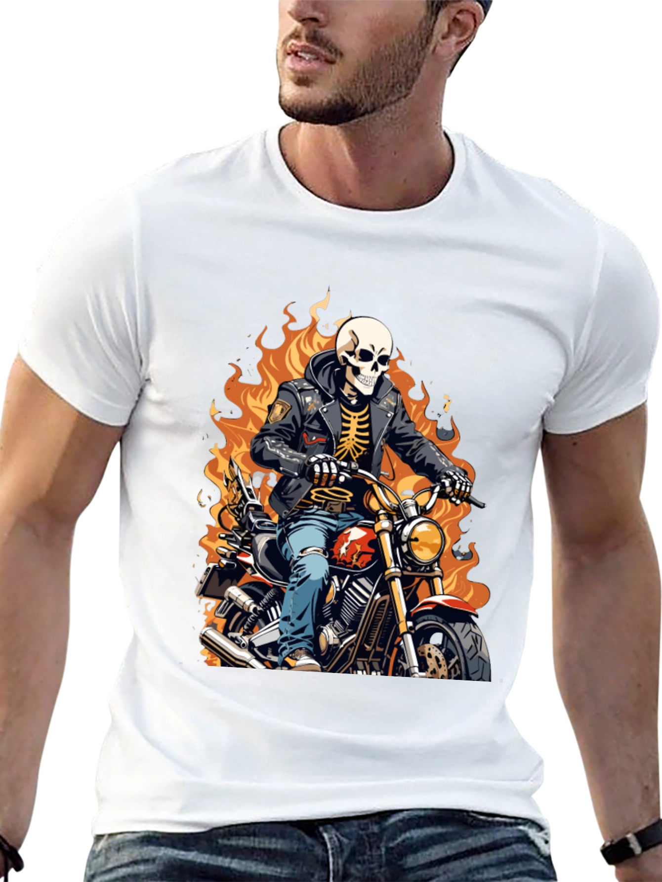 Skeleton Biker T-Shirt - Flaming Ride