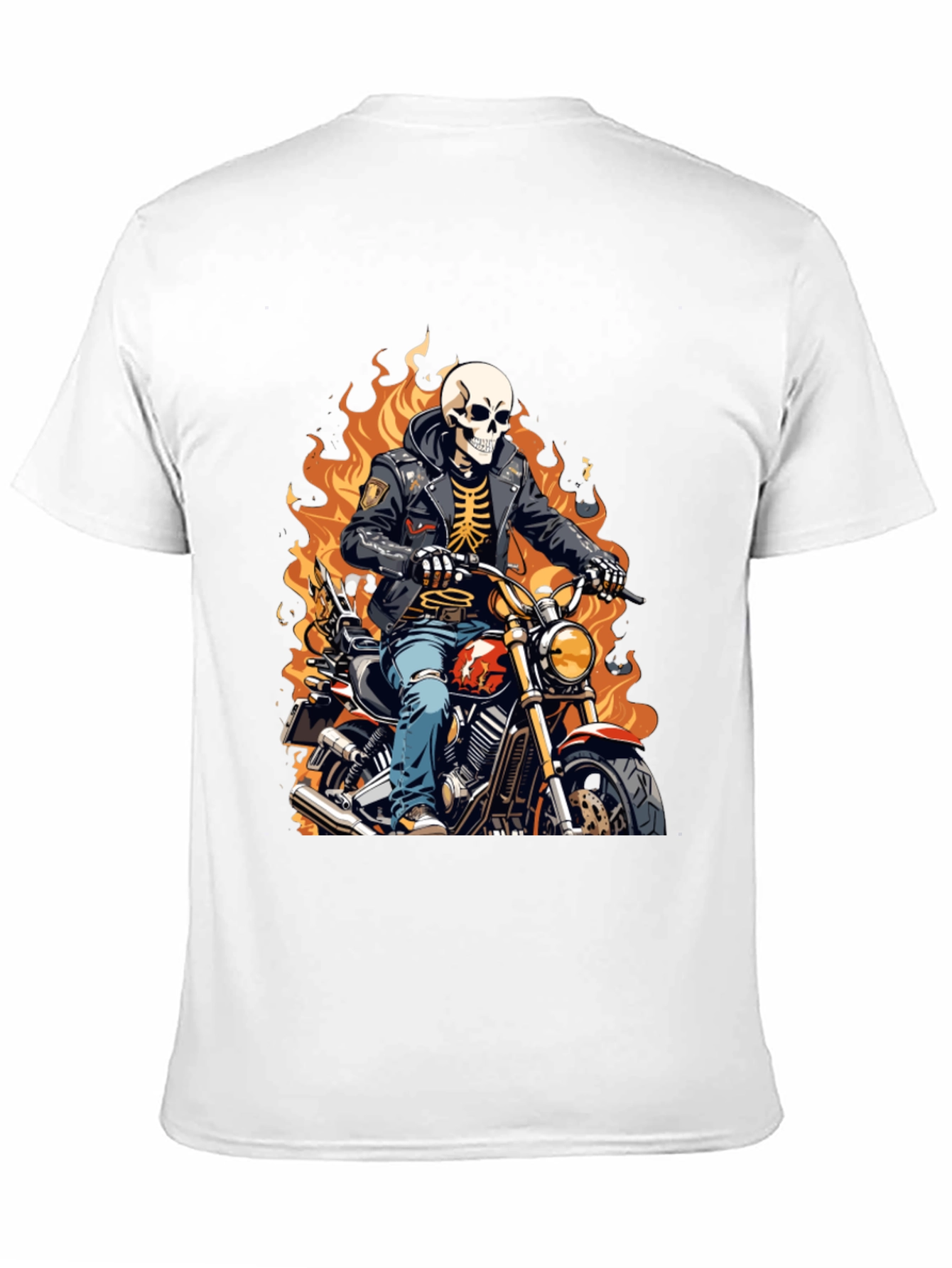 Skeleton Biker T-Shirt - Flaming Ride