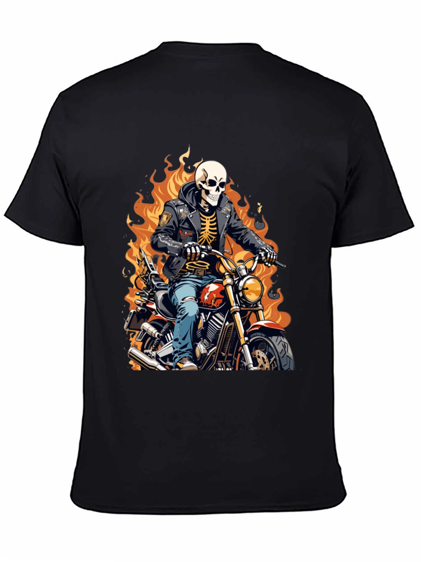 Skeleton Biker T-Shirt - Flaming Ride