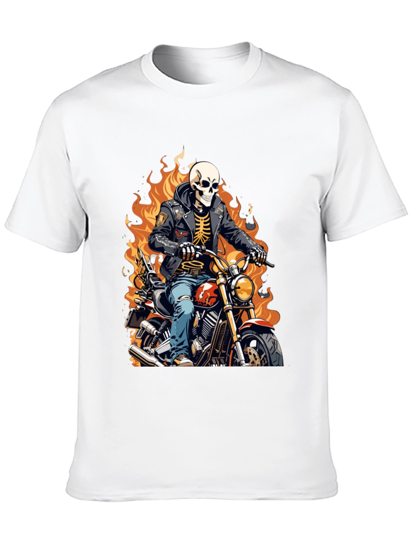 Skeleton Biker T-Shirt - Flaming Ride