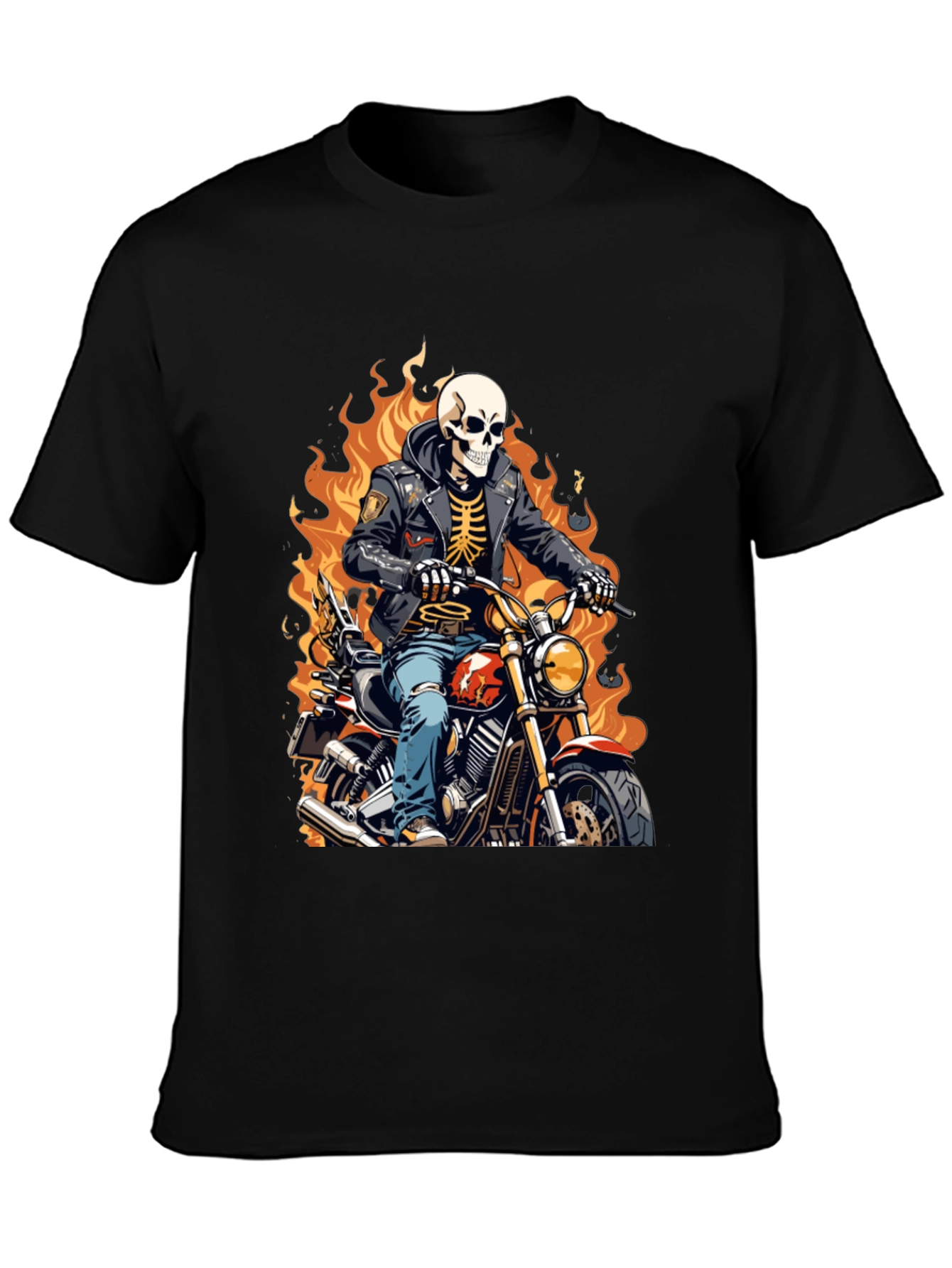 Skeleton Biker T-Shirt - Flaming Ride