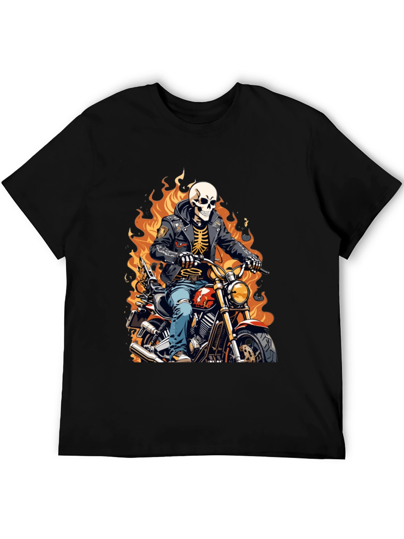 Skeleton Biker T-Shirt - Flaming Ride