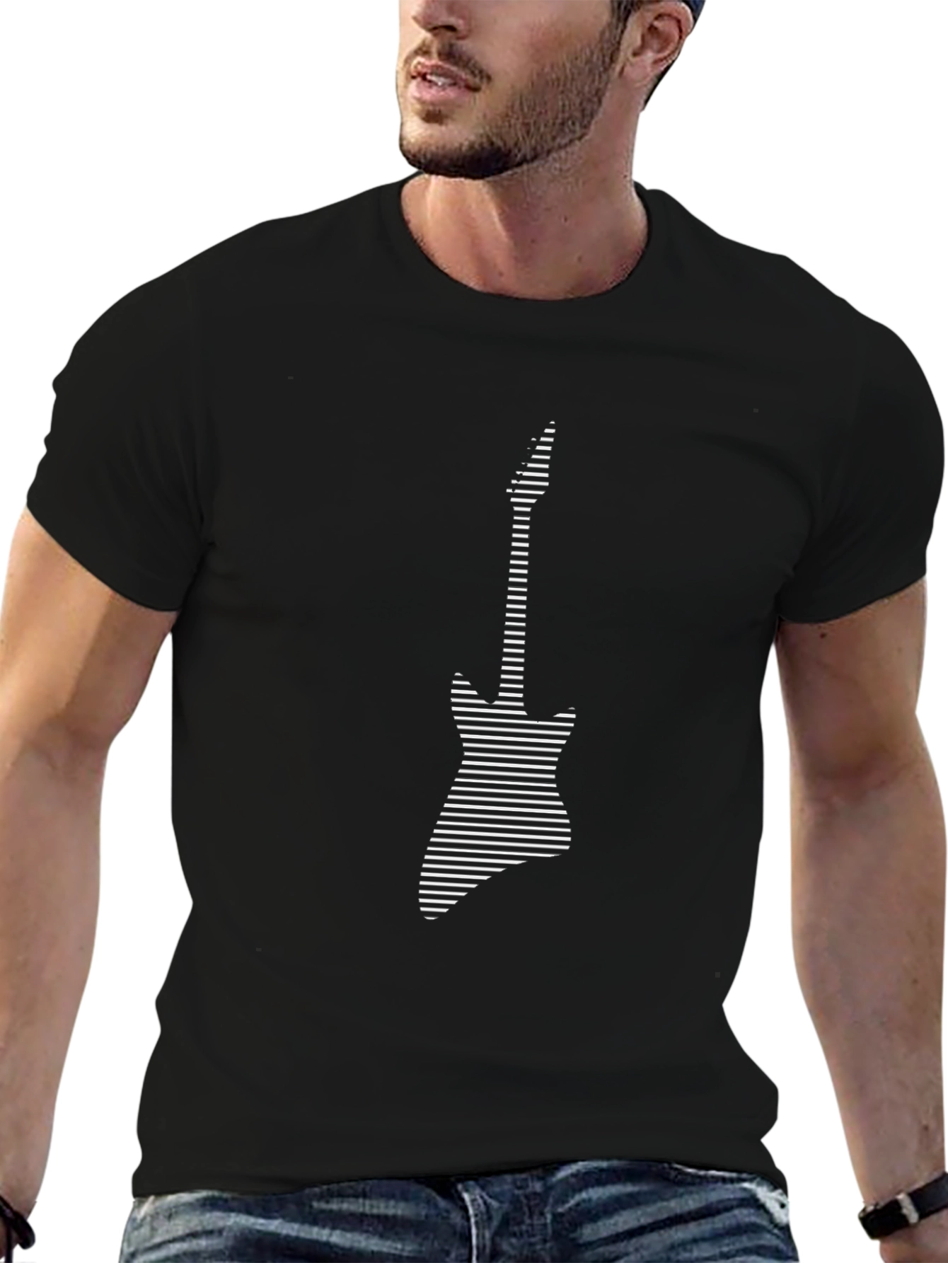 Stripped Electric Guitar Graphic Tee - Black