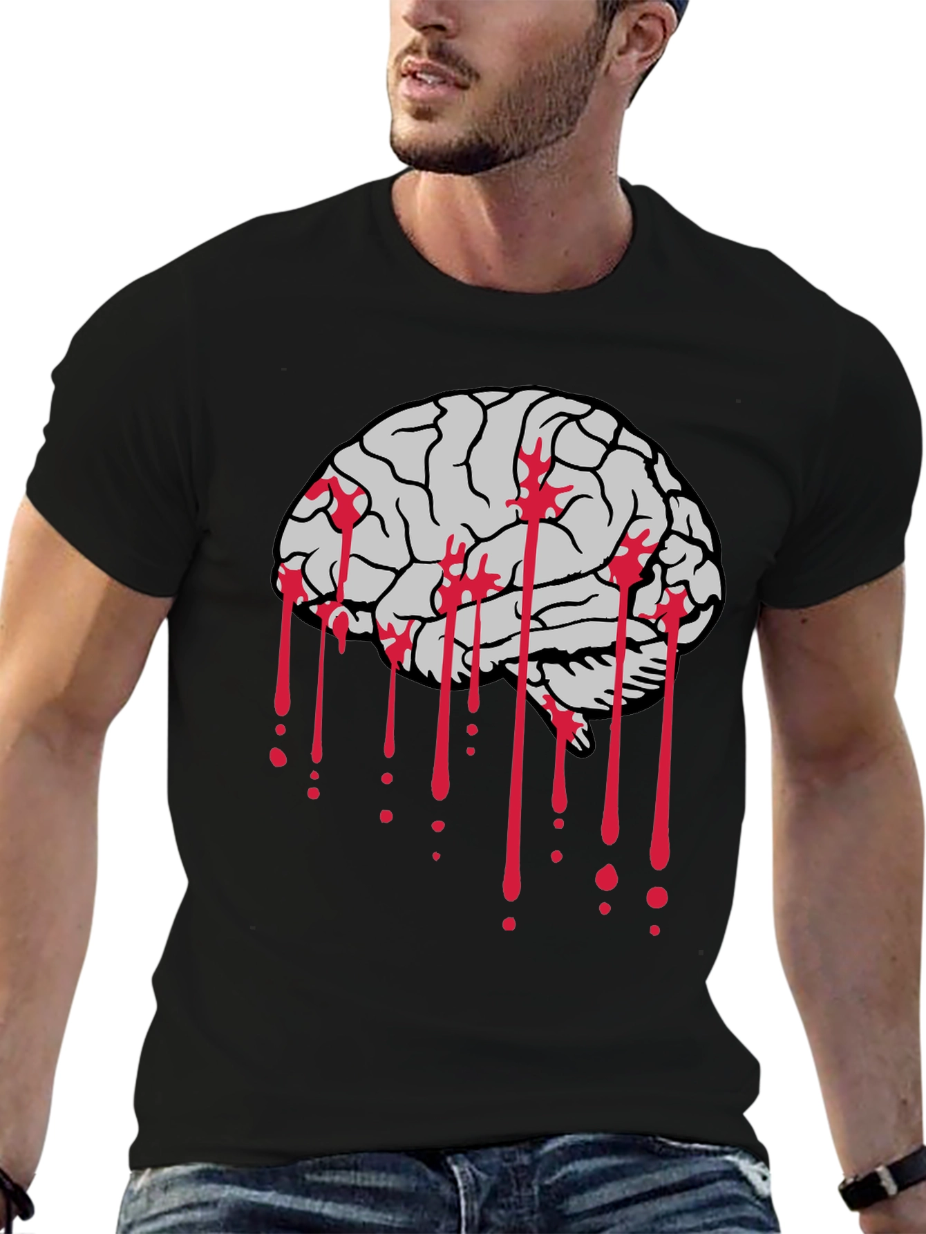 Bloody Brain Graphic Tee - Black Cotton T-Shirt