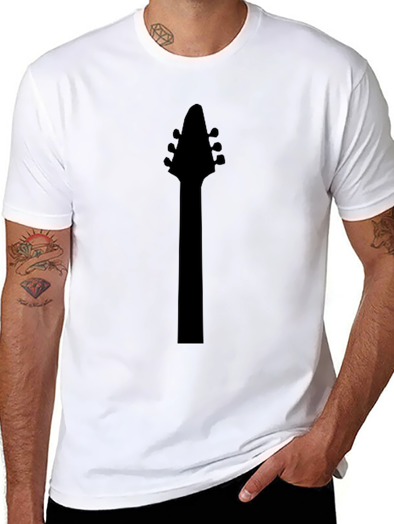 Black Guitar Neck Graphic Tee - Rocker Style