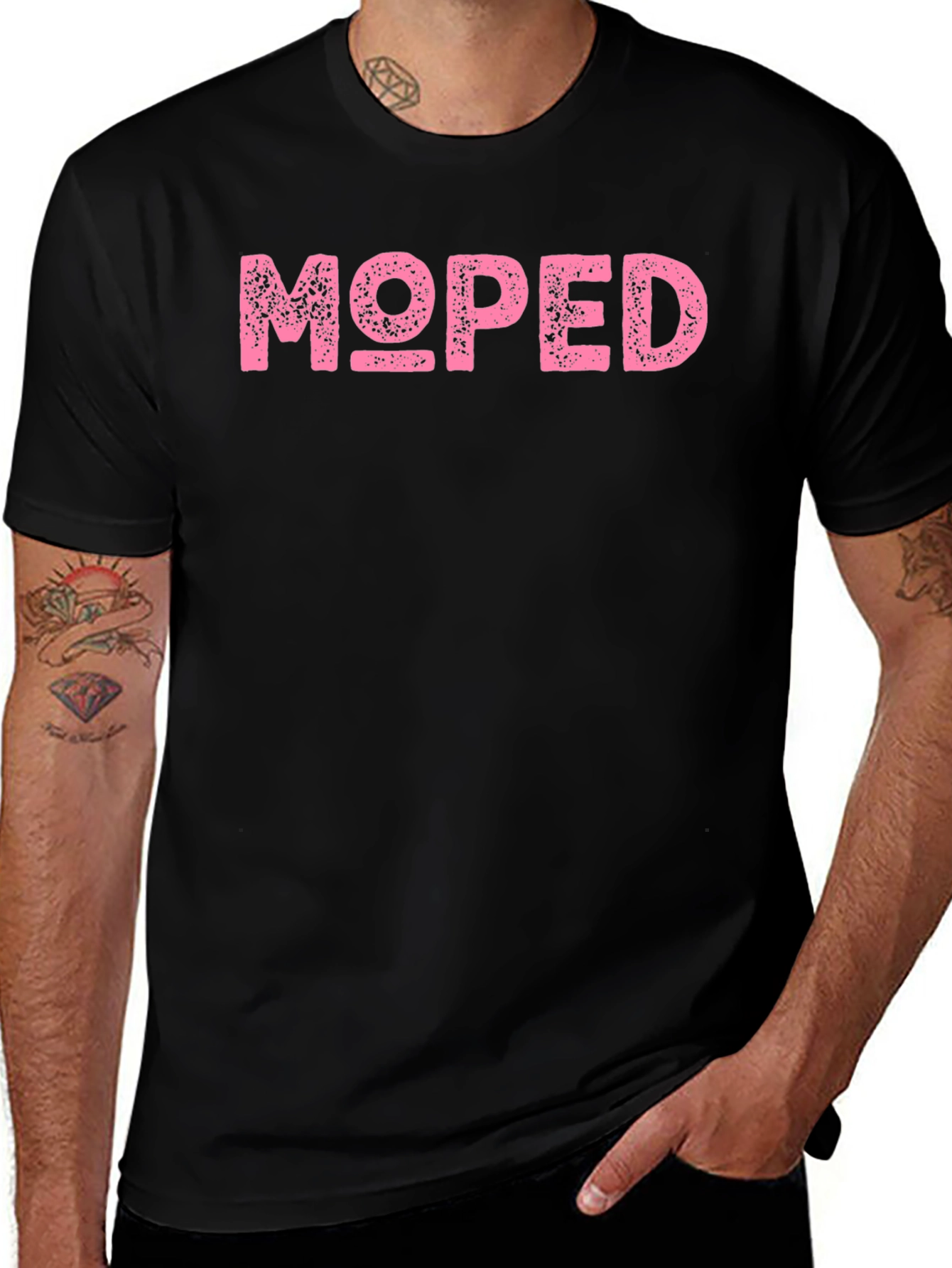Pink Moped Graphic Black T-Shirt