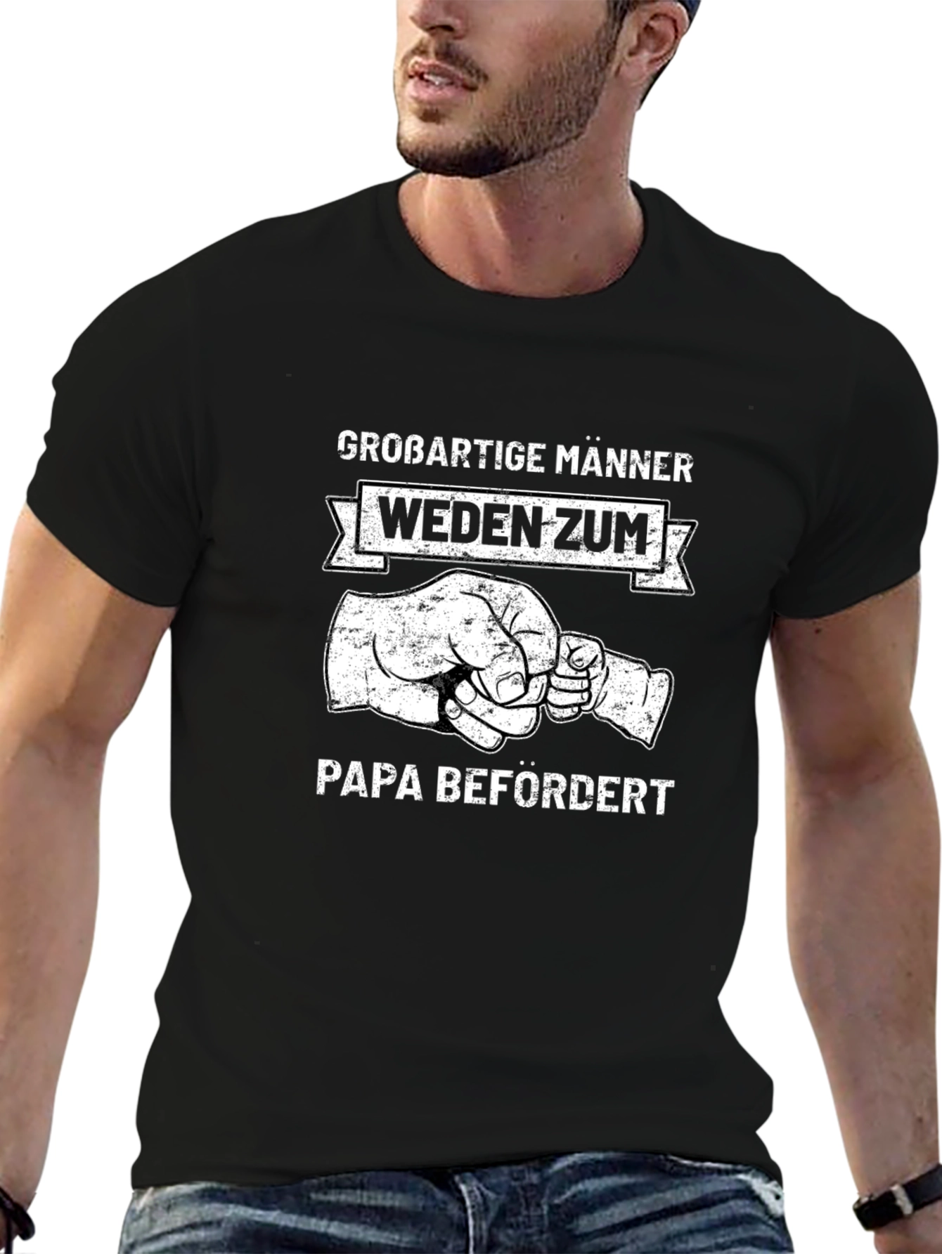 Promoted To Papa - Black Cotton T-Shirt