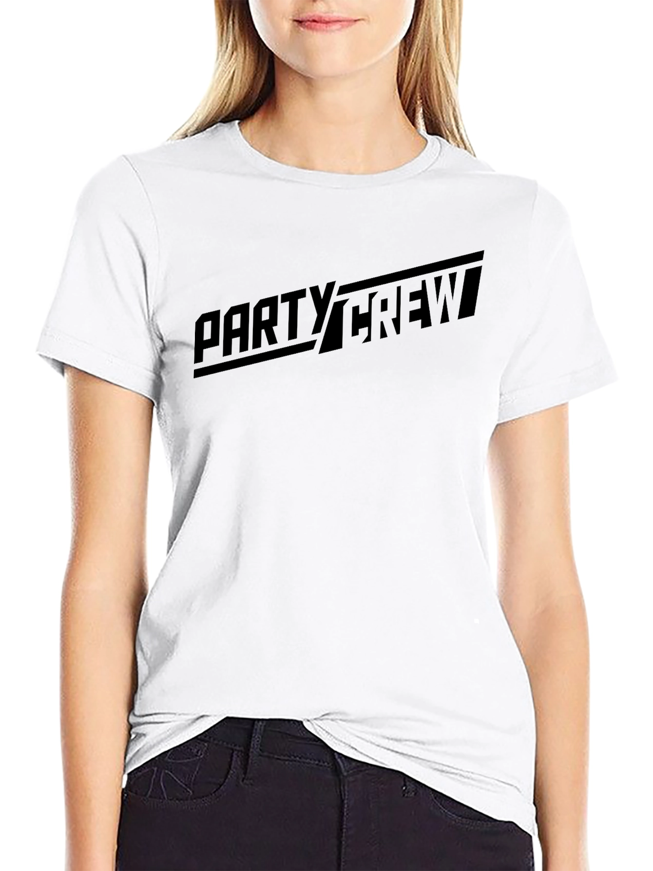 Party Crew Graphic Tee - Black Cotton T-Shirt
