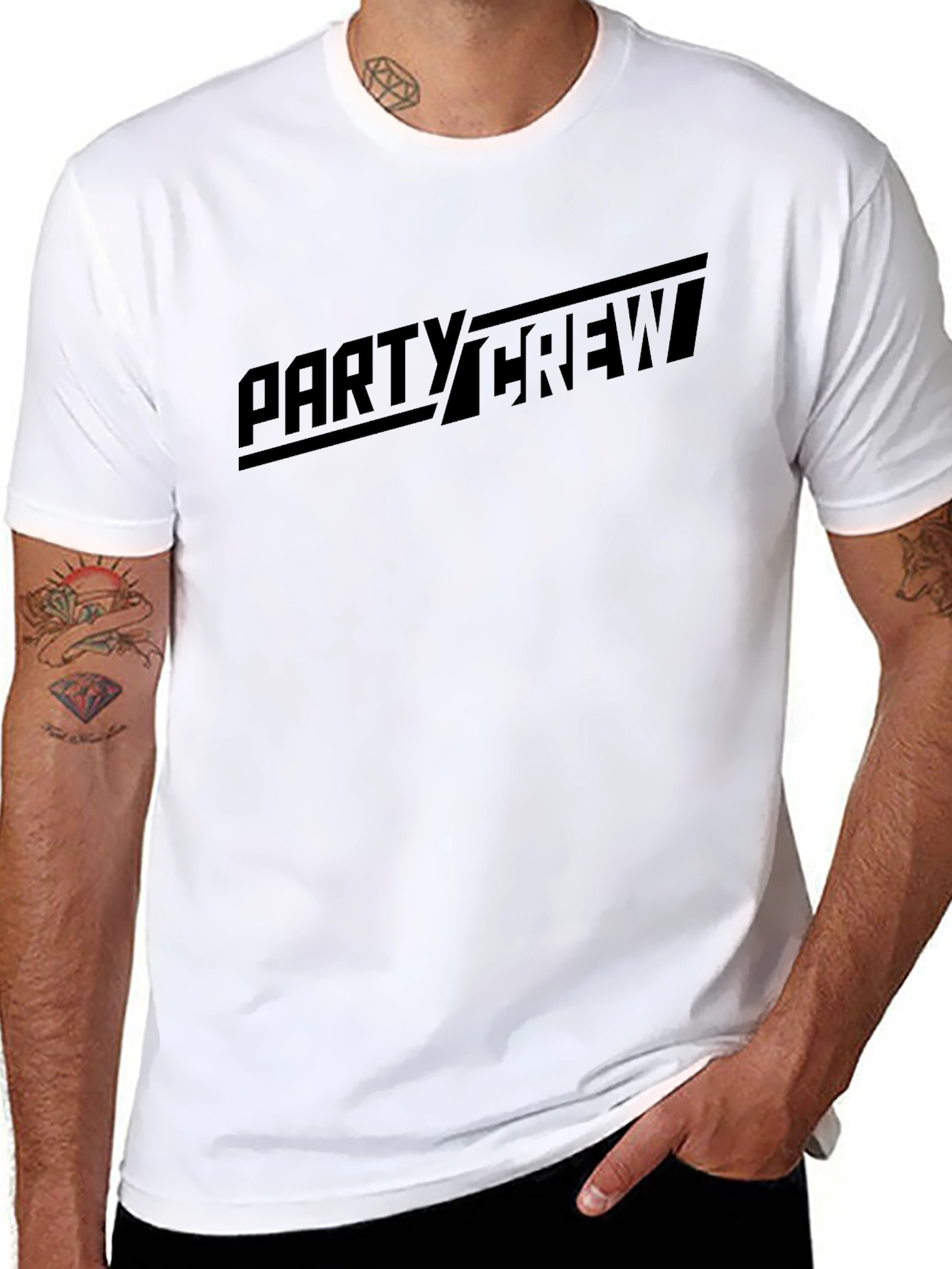 Party Crew Graphic Tee - Black Cotton T-Shirt