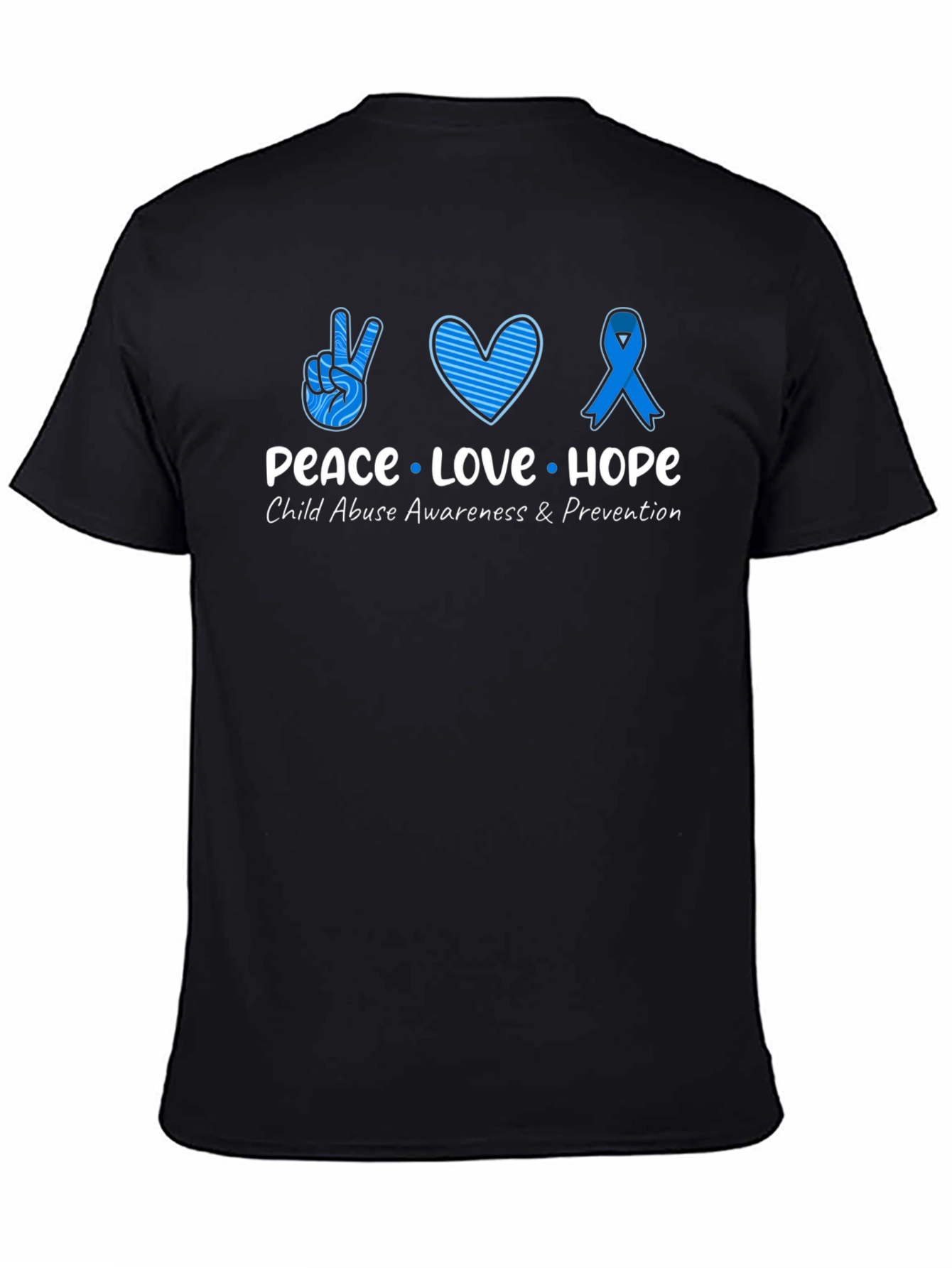 Peace Love Hope Child Abuse Awareness Black Tee
