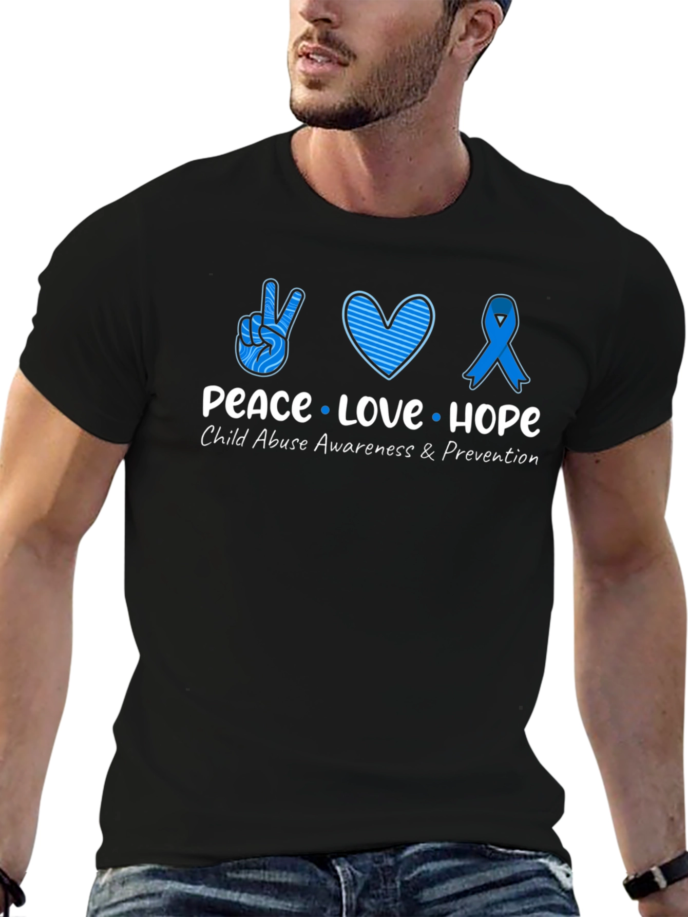 Peace Love Hope Child Abuse Awareness Black Tee