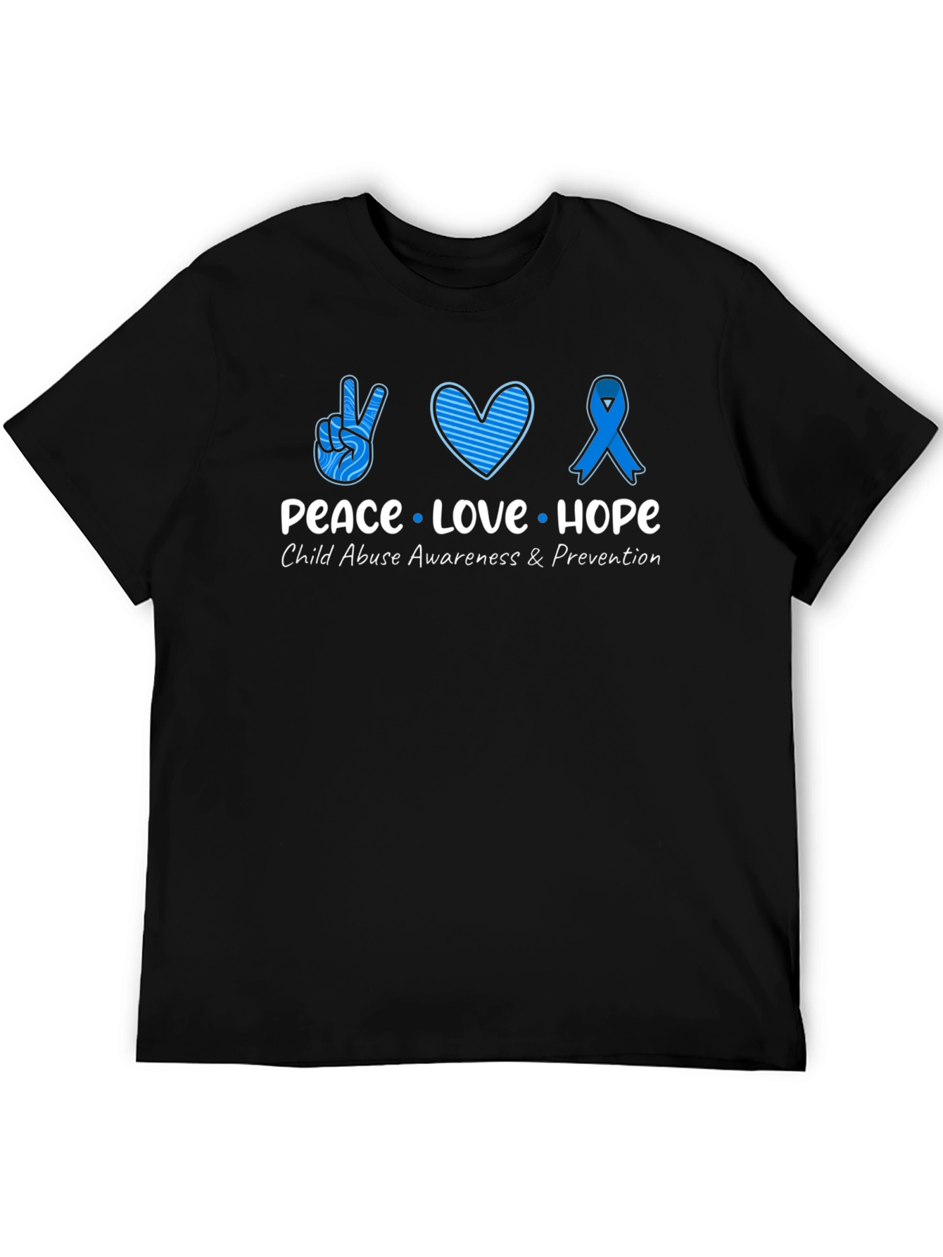 Peace Love Hope Child Abuse Awareness Black Tee