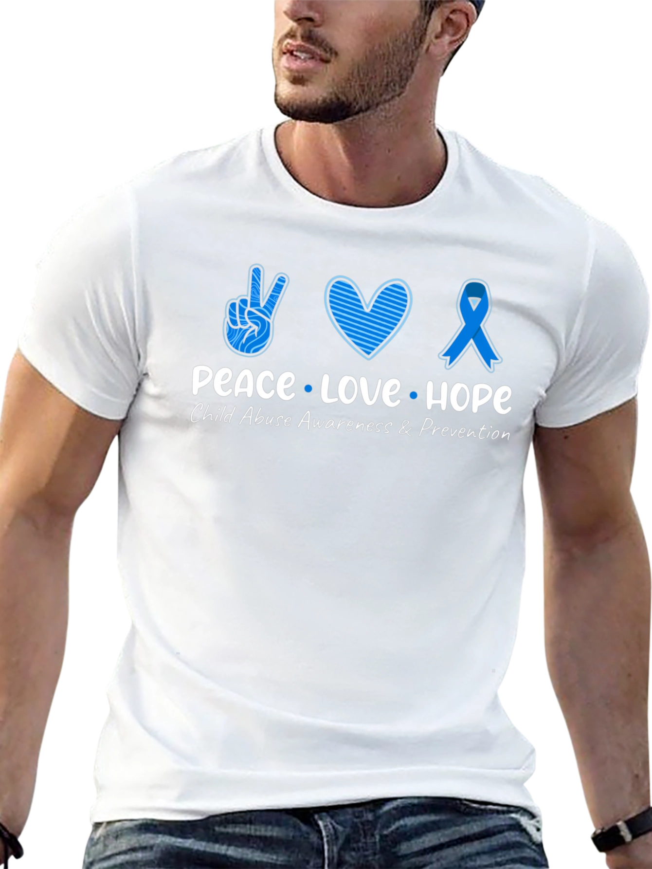 Peace Love Hope Child Abuse Awareness Black Tee