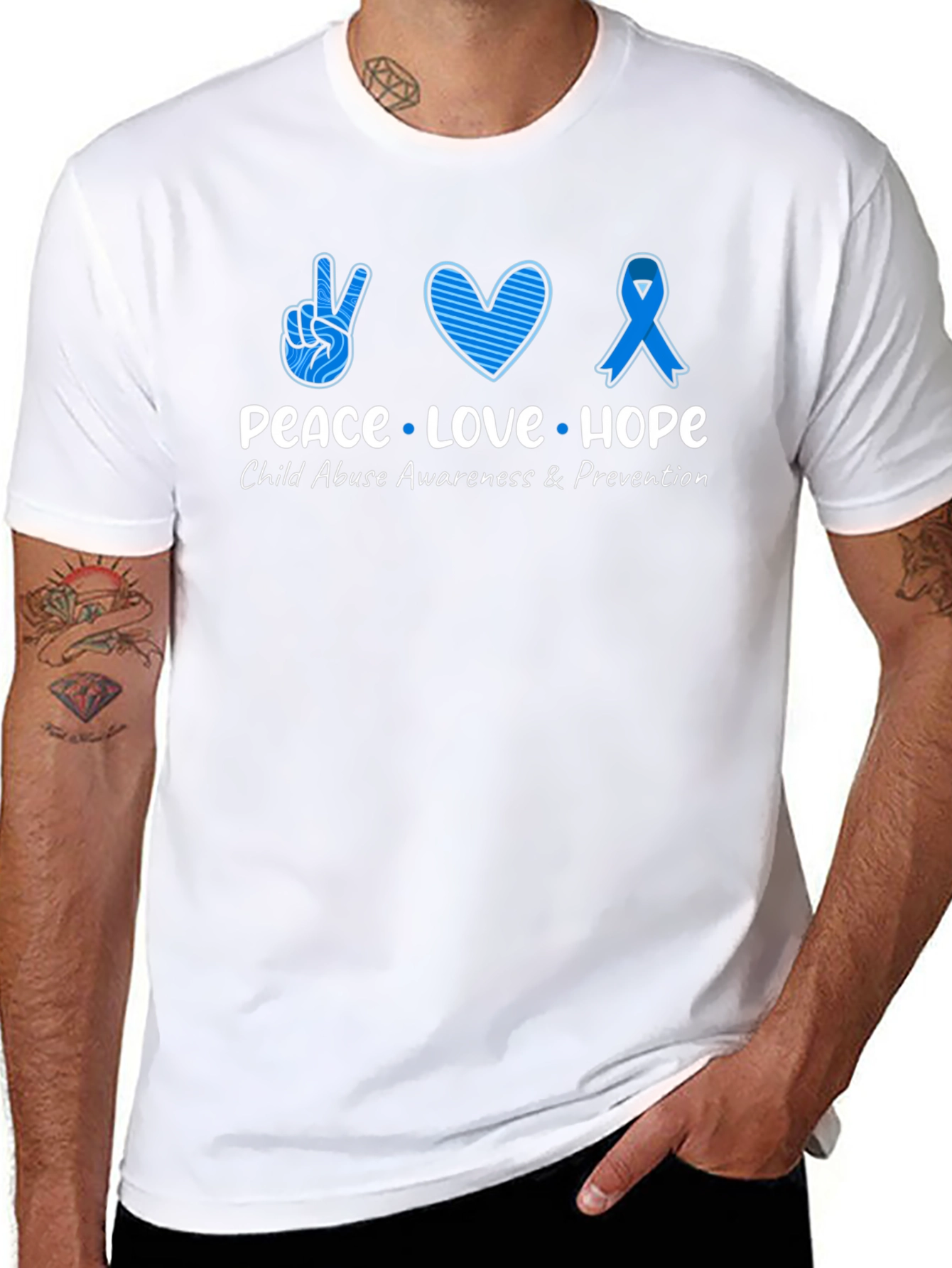 Peace Love Hope Child Abuse Awareness Black Tee