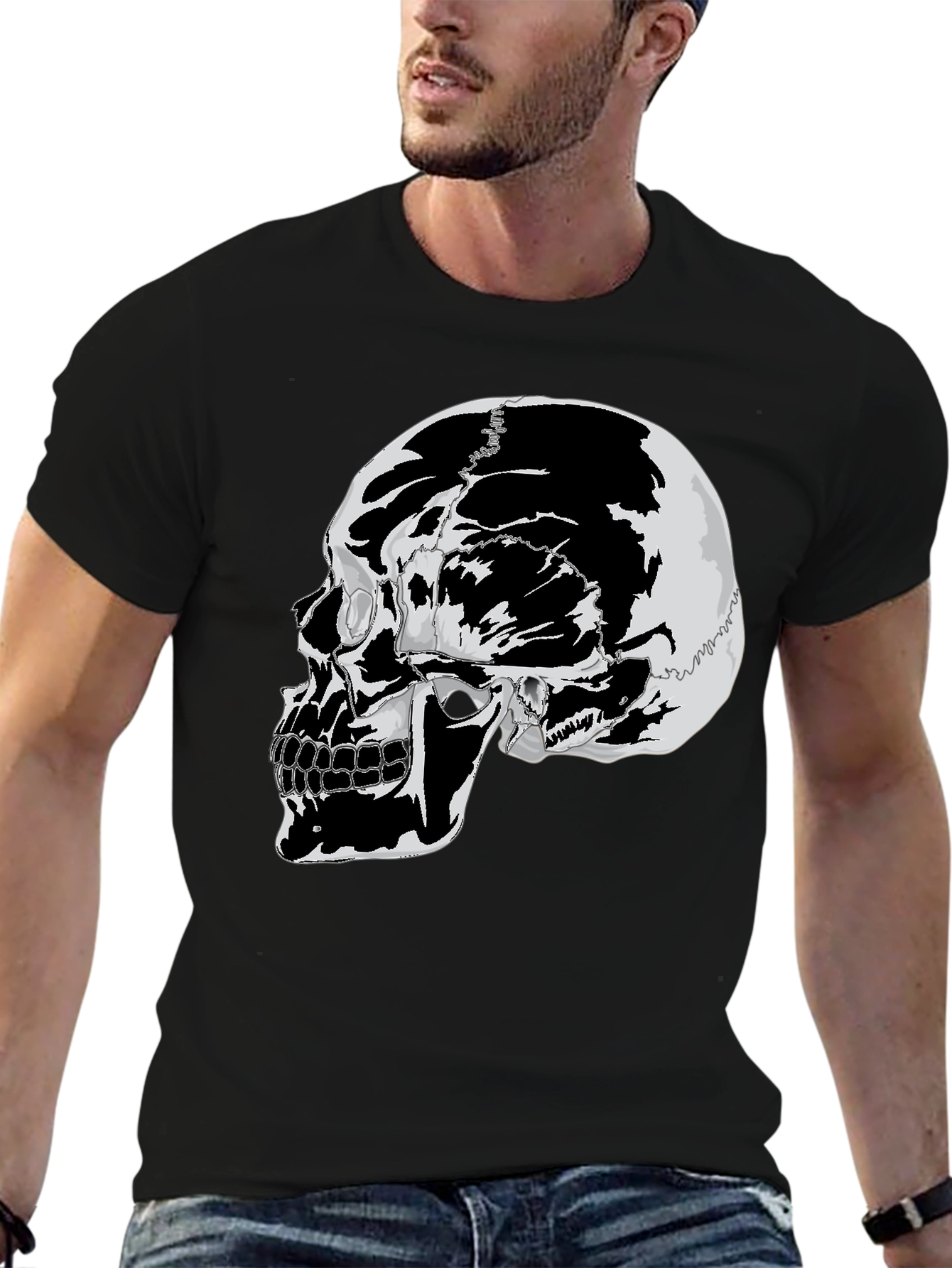 Skull Graphic Tee - Black Cotton T-Shirt
