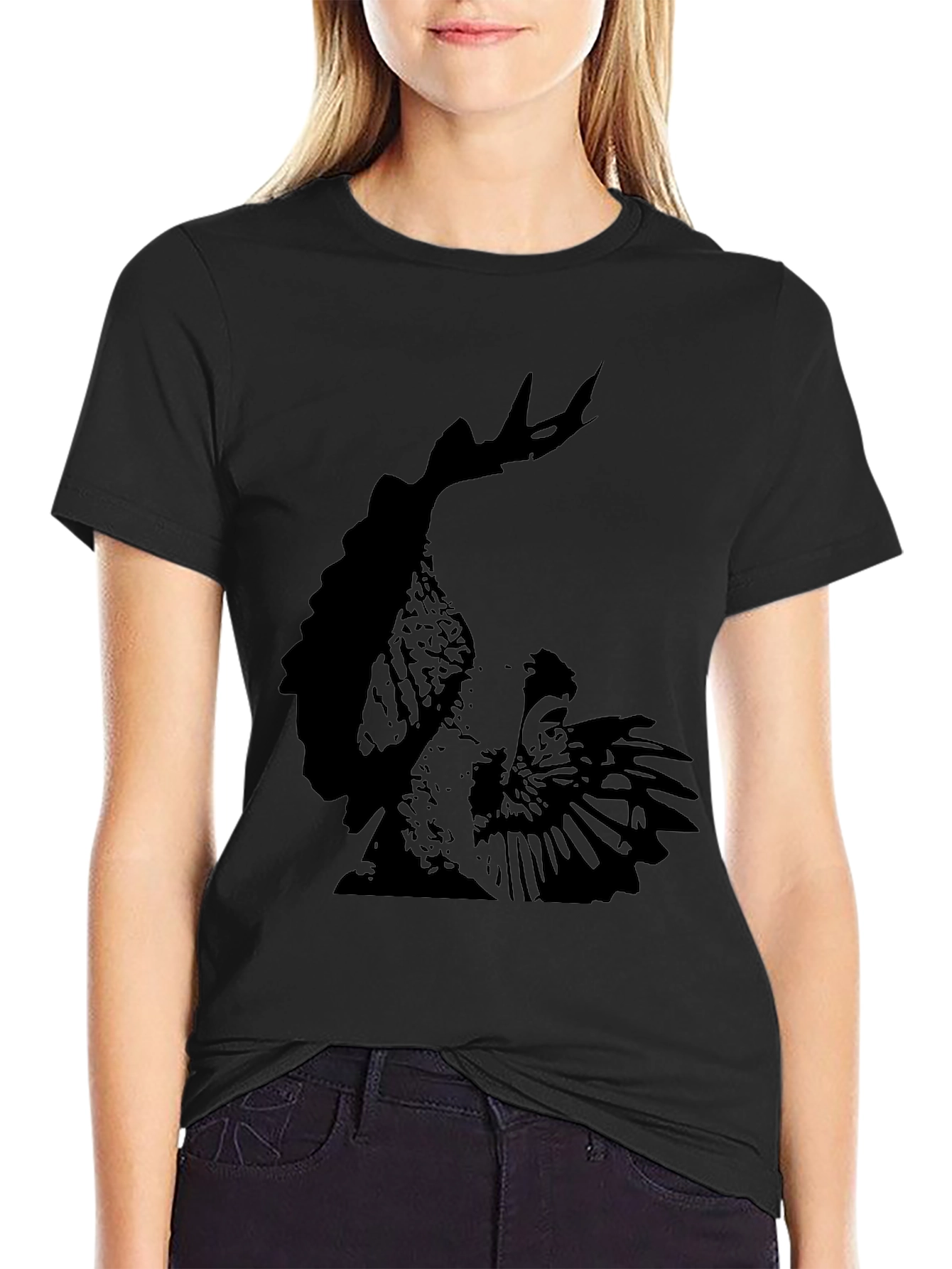 Mens Black T-Shirt with Rooster Graphic