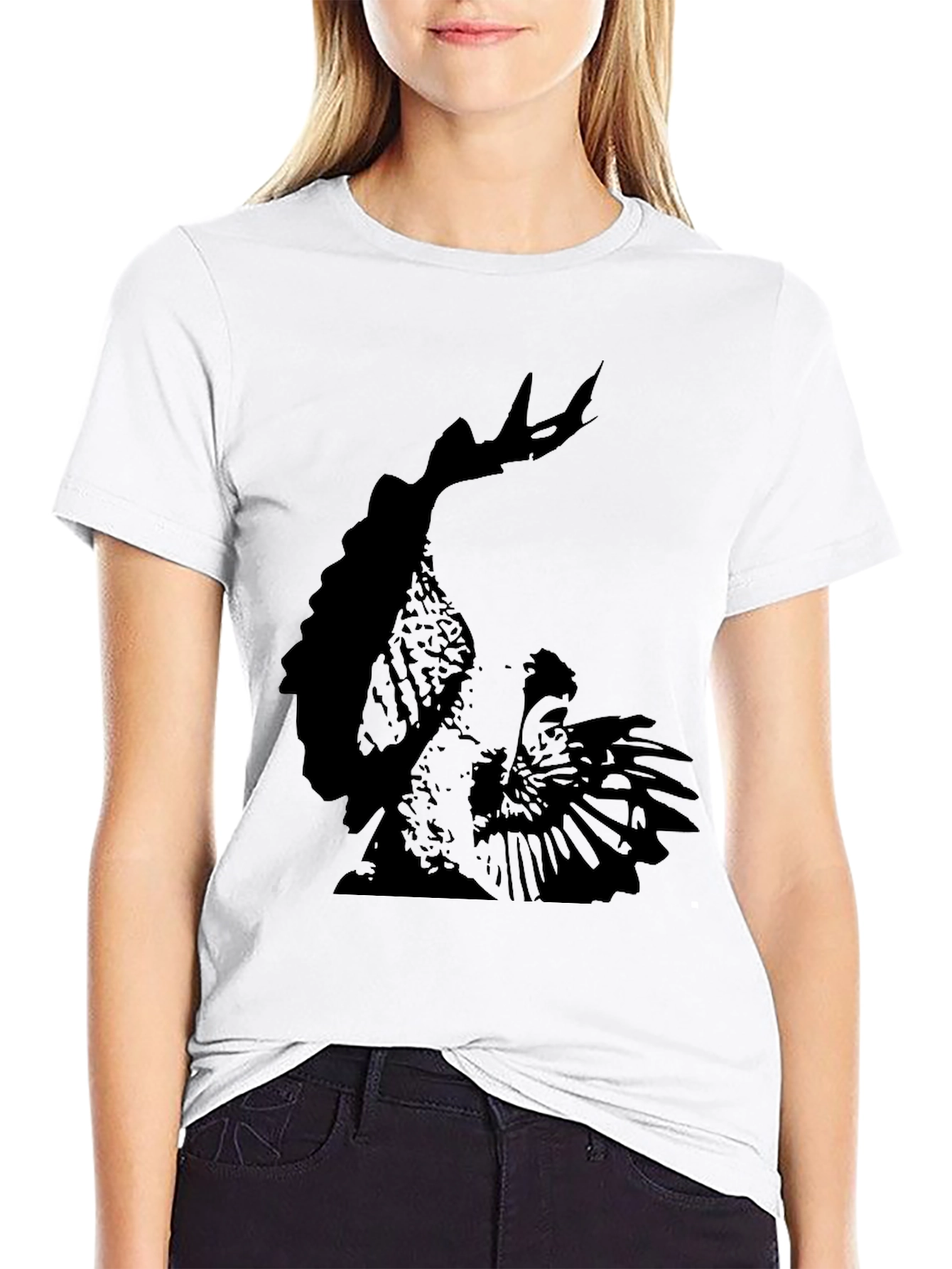 Mens Black T-Shirt with Rooster Graphic